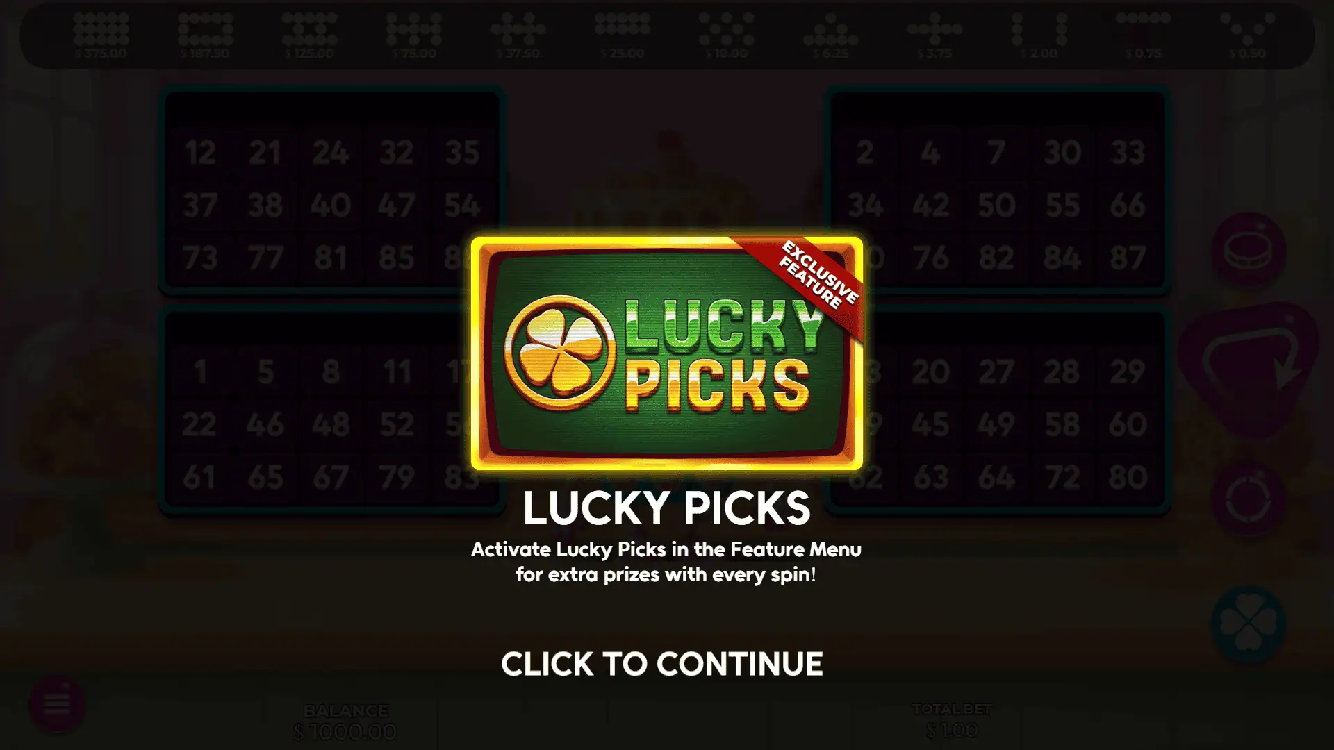 Sweet Bingo slot intro screen