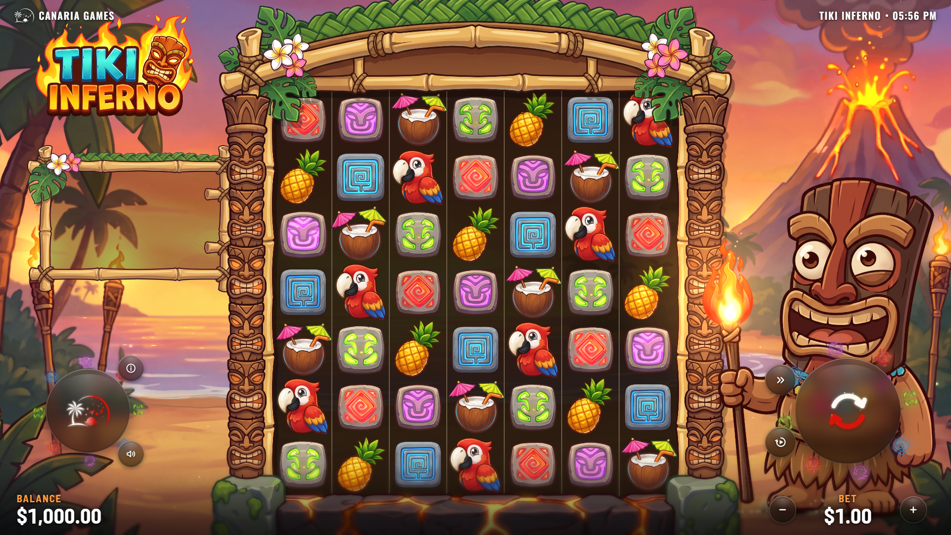 Tiki Inferno slot gameplay reels