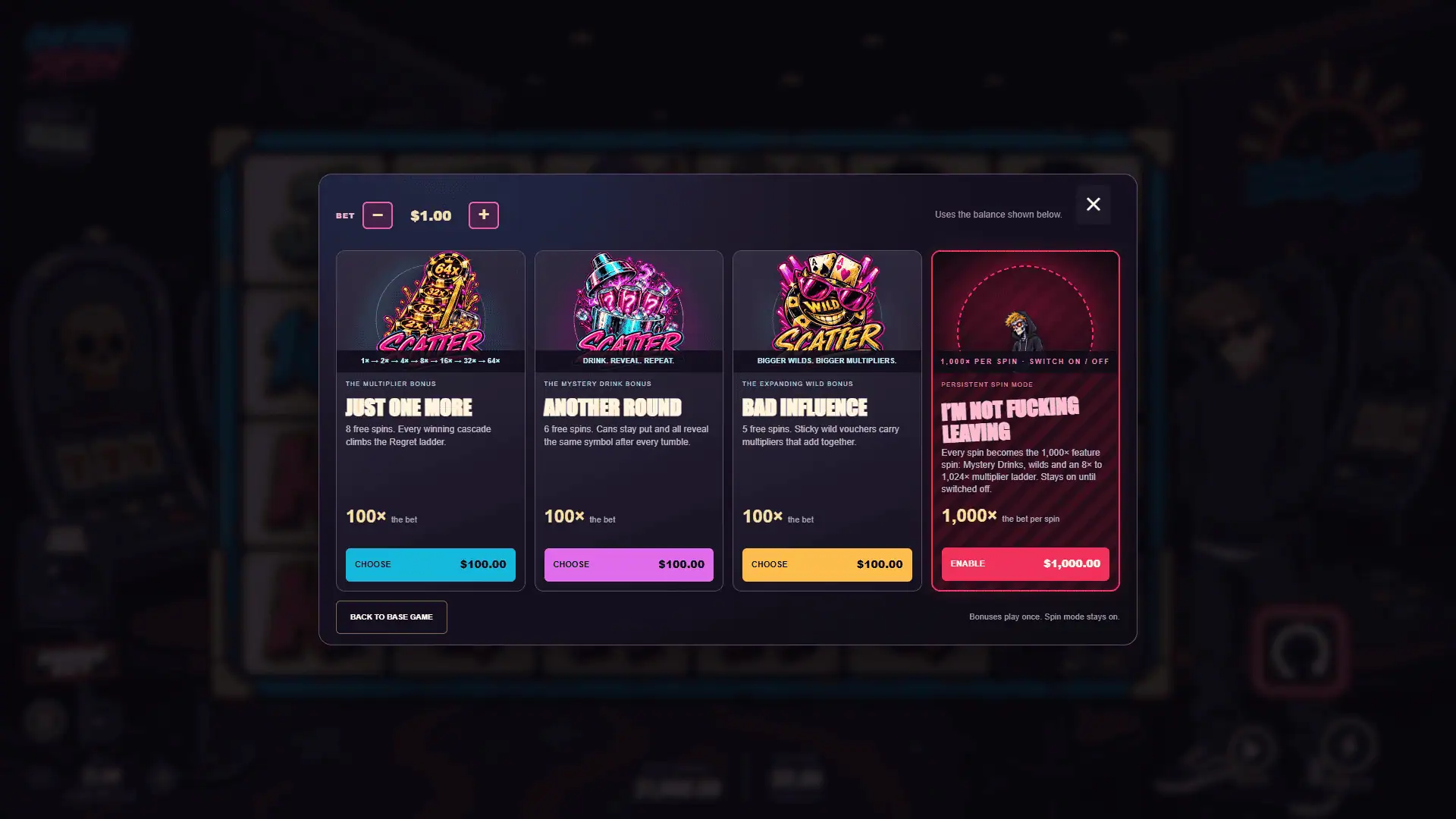 One More Spin bonus buy menu