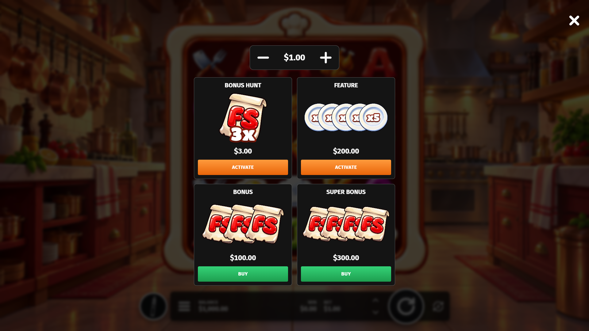 Chaos Kitchen bonus buy menu