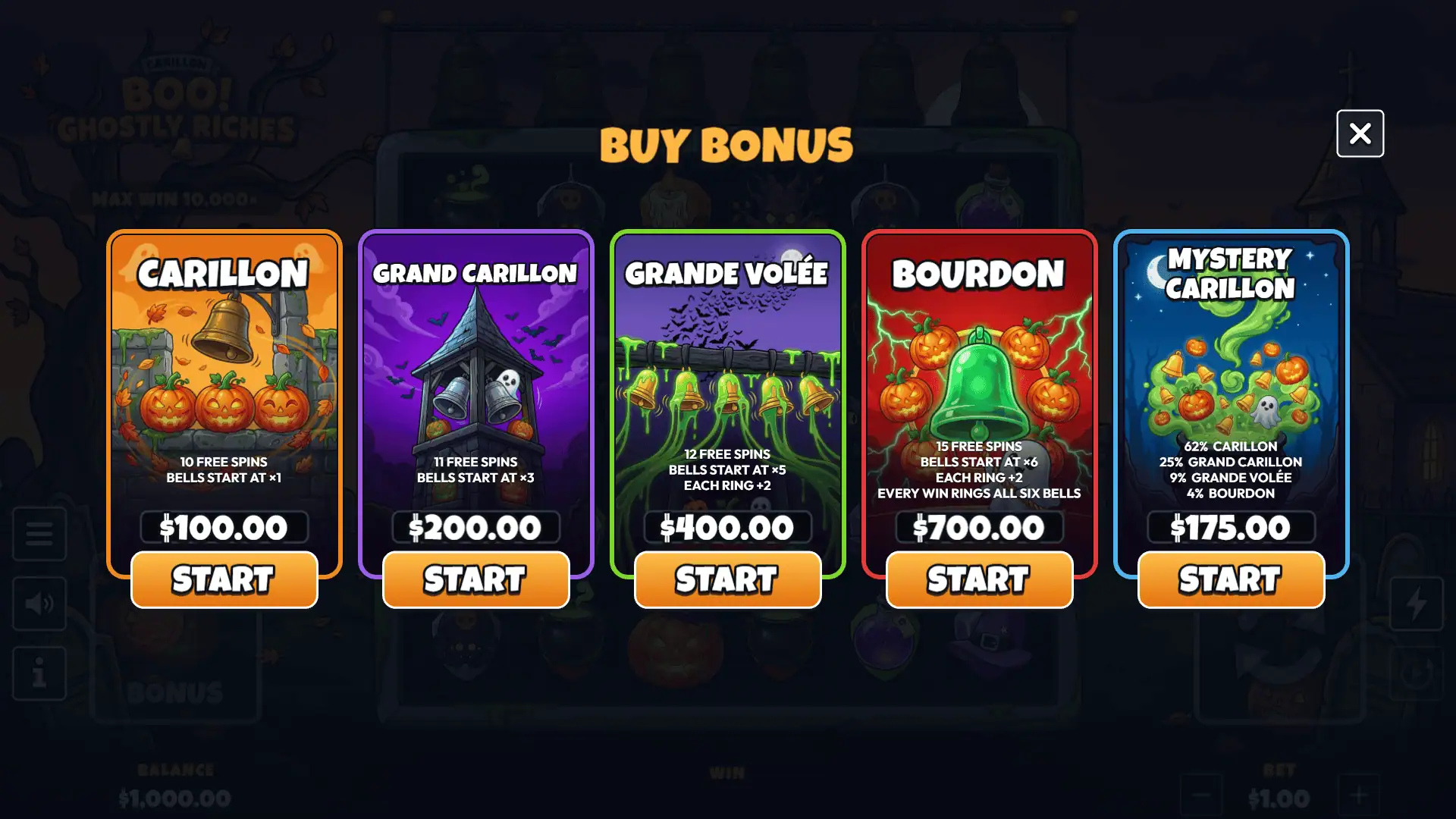 Boo ! Ghostly Riches bonus buy menu