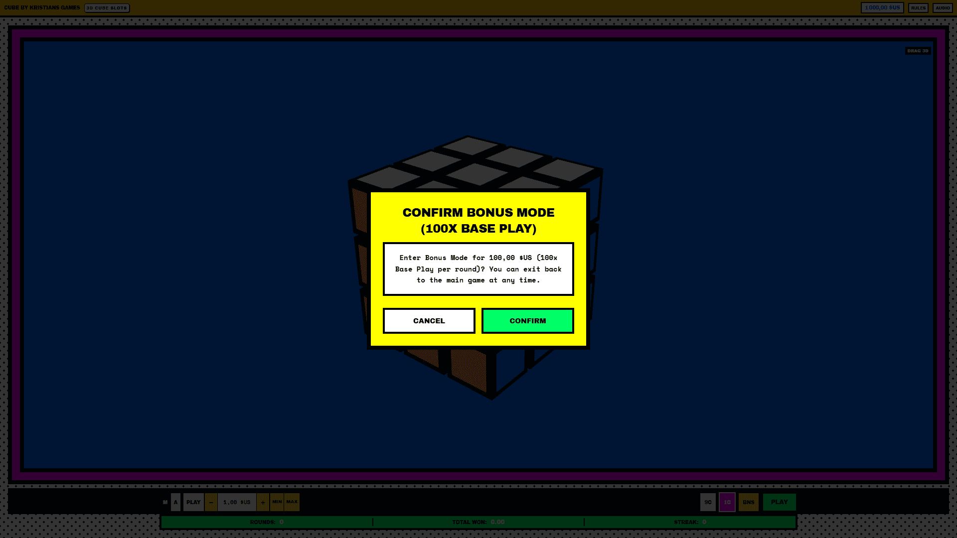 Cube bonus buy menu