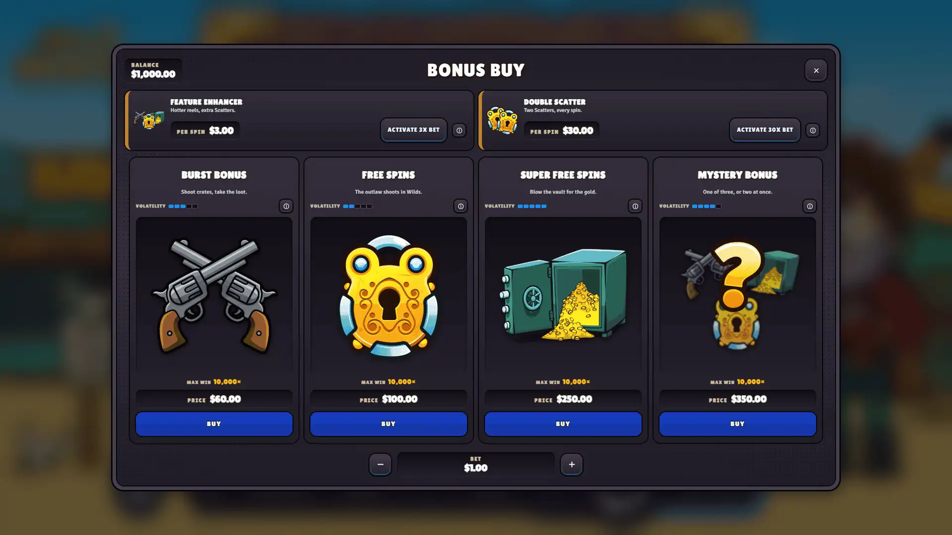 Wild Wanted bonus buy menu