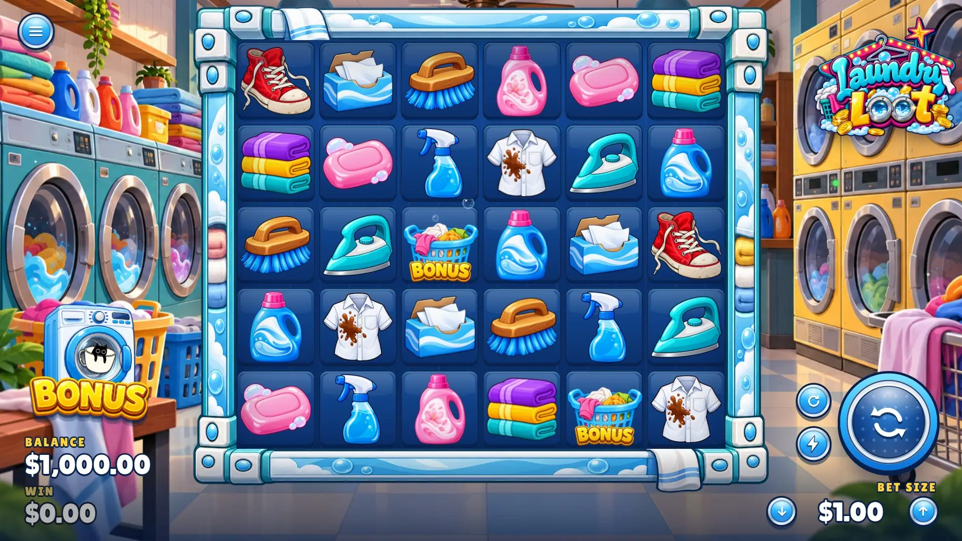Laundry Loot Cluster Pays slot gameplay reels