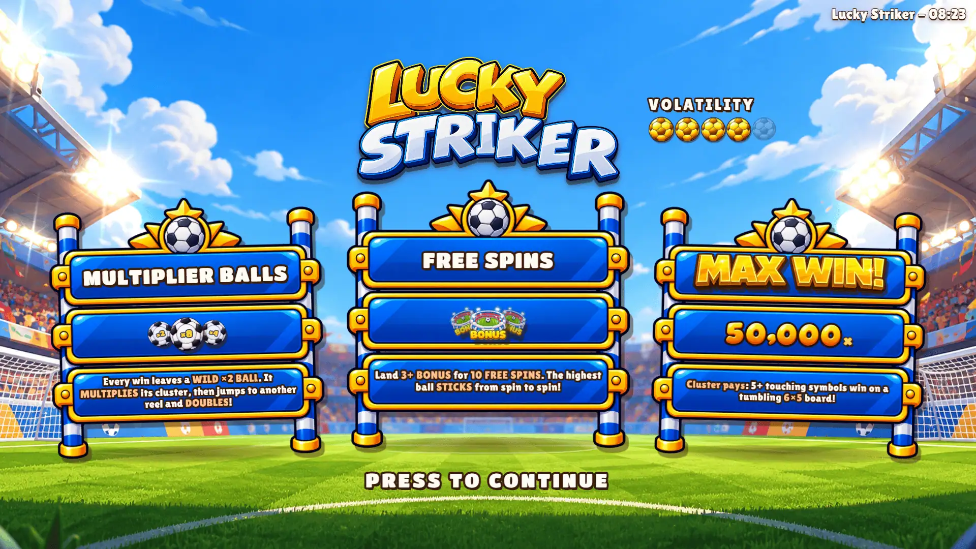 Lucky Striker slot intro screen