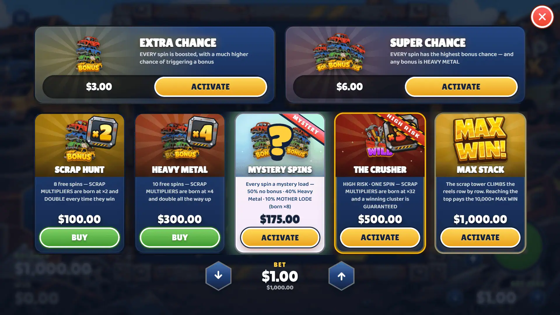 Scrap Stack bonus buy menu