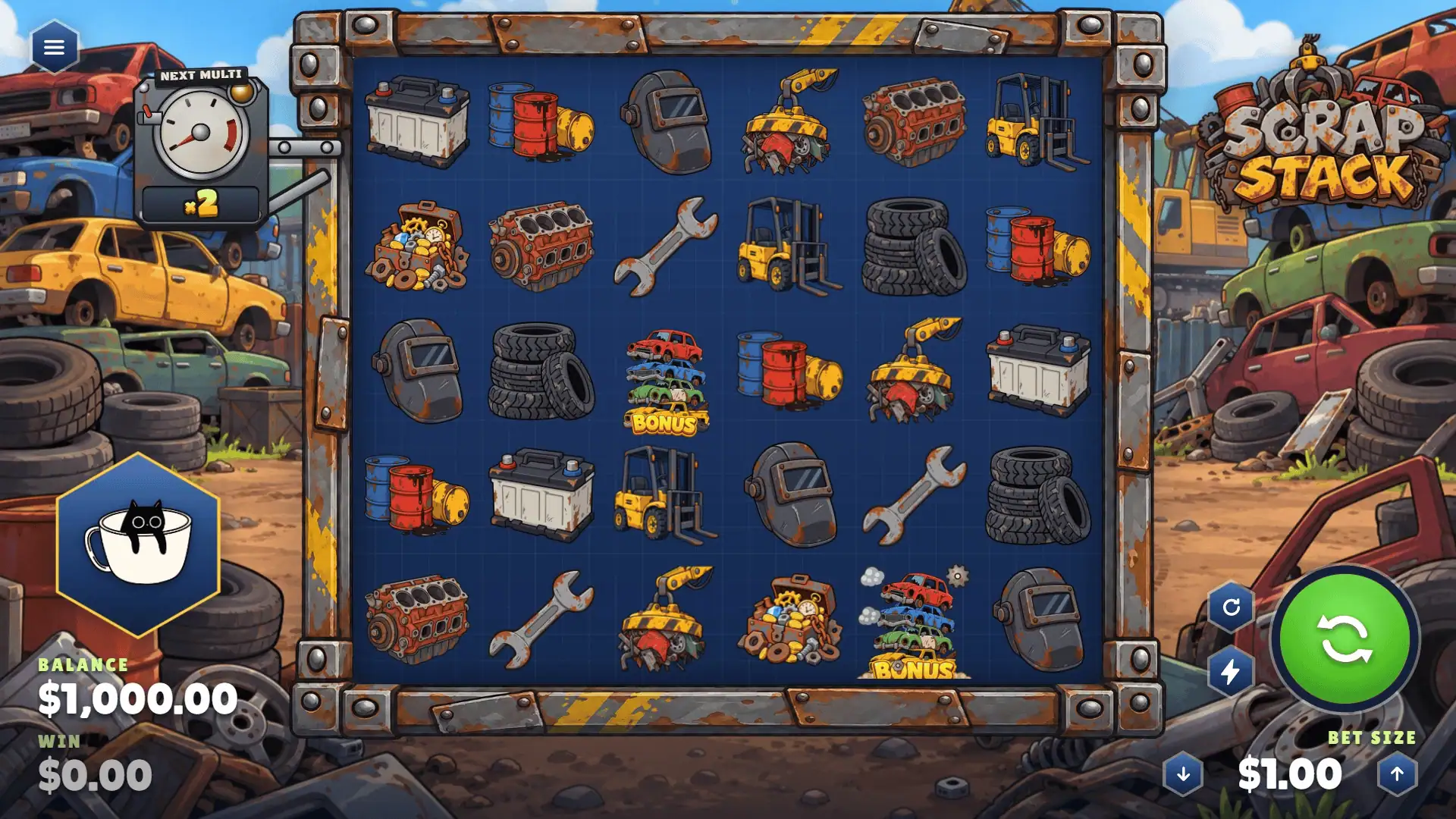 Scrap Stack slot gameplay reels