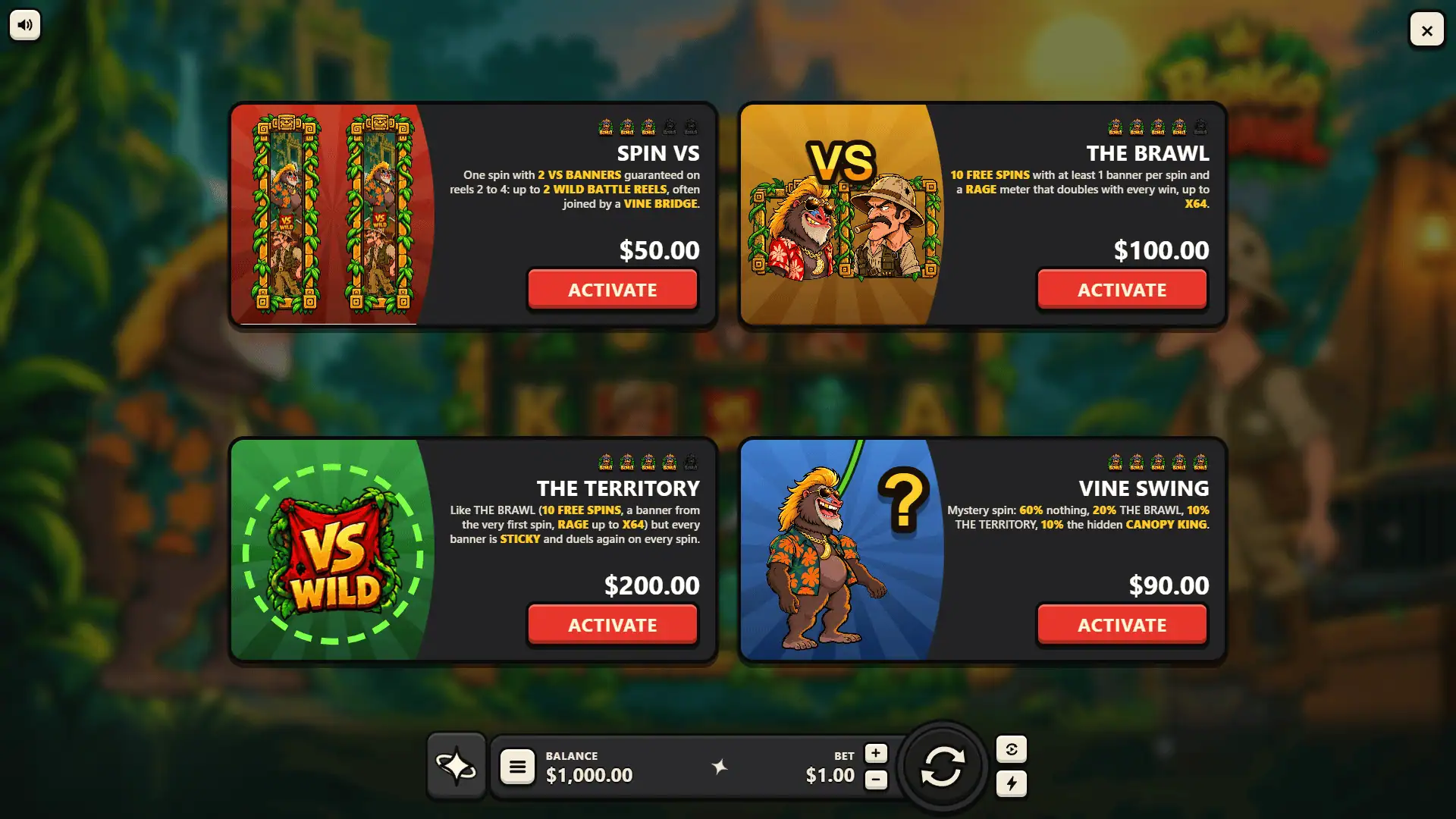 Bongo Brawl bonus buy menu