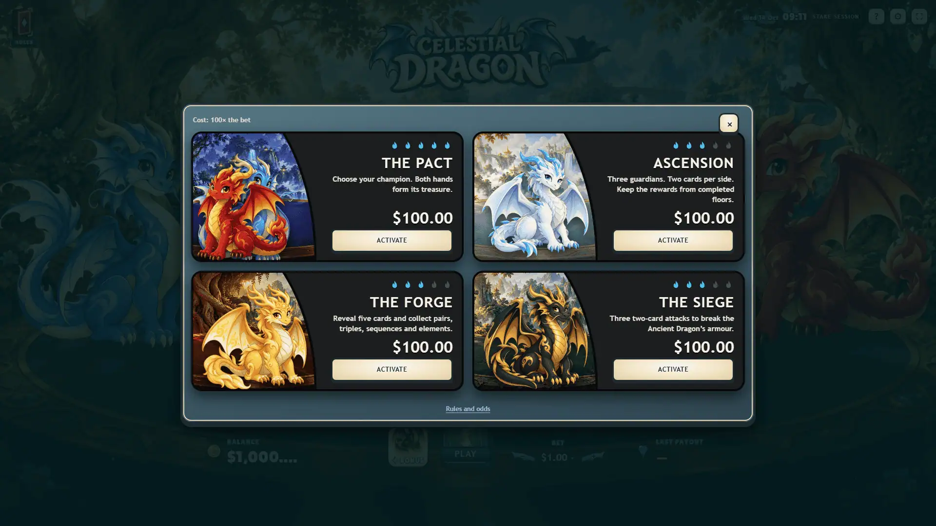 Celestial Dragon bonus buy menu