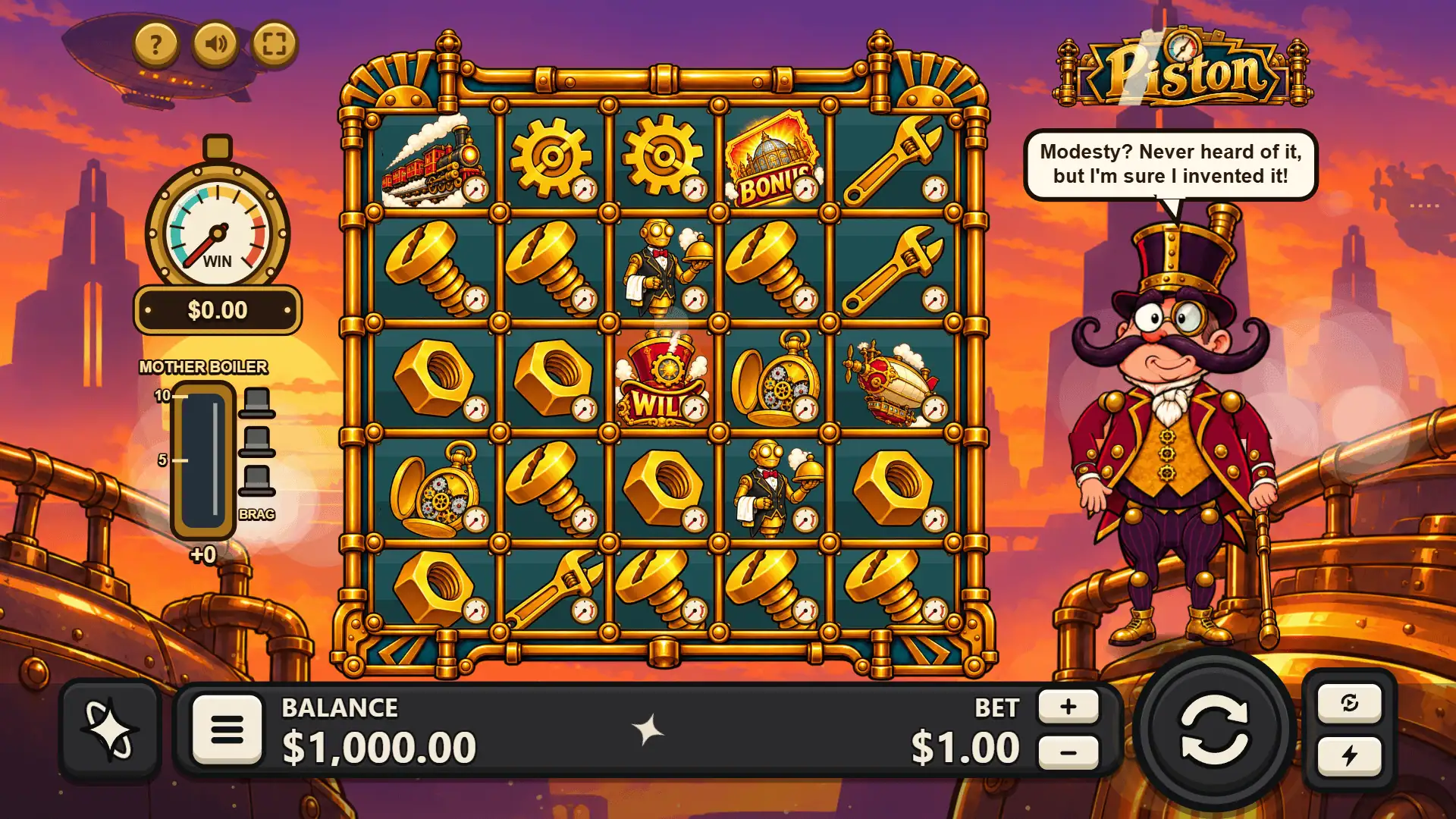 Piston slot gameplay reels