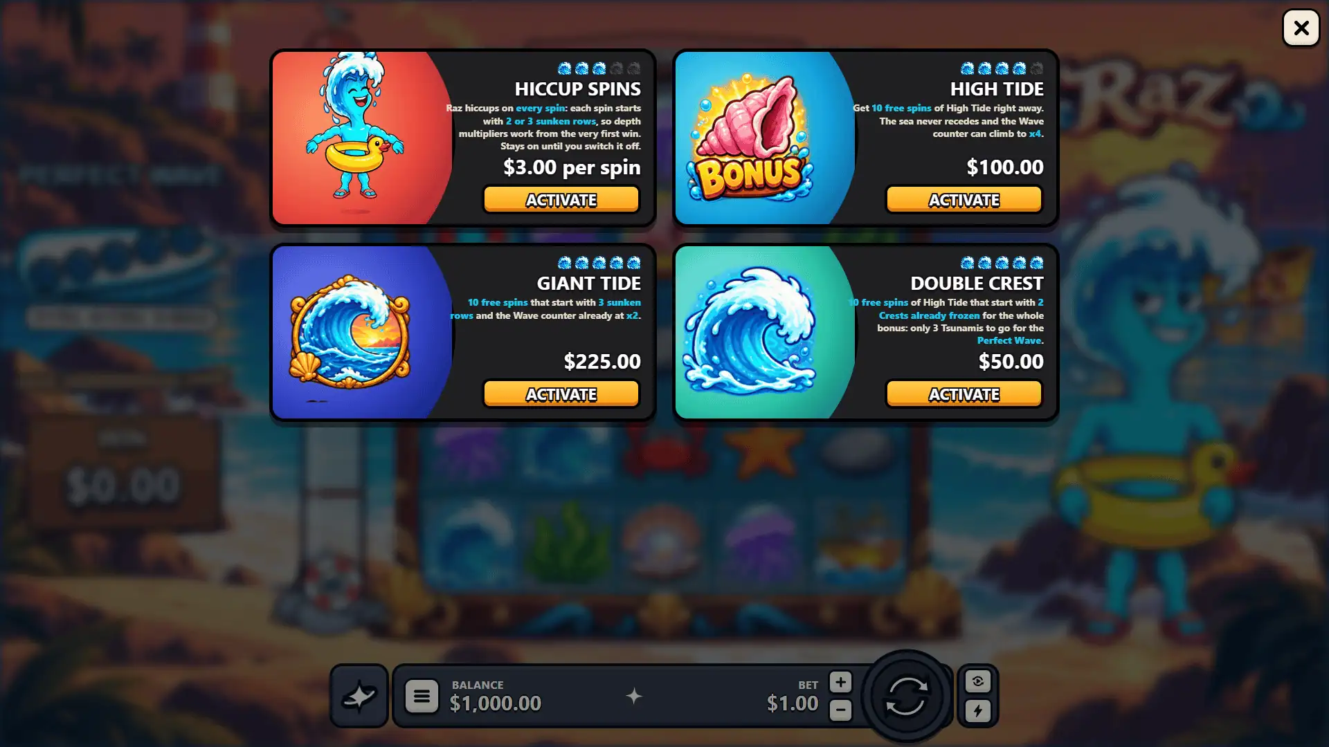 Raz bonus buy menu
