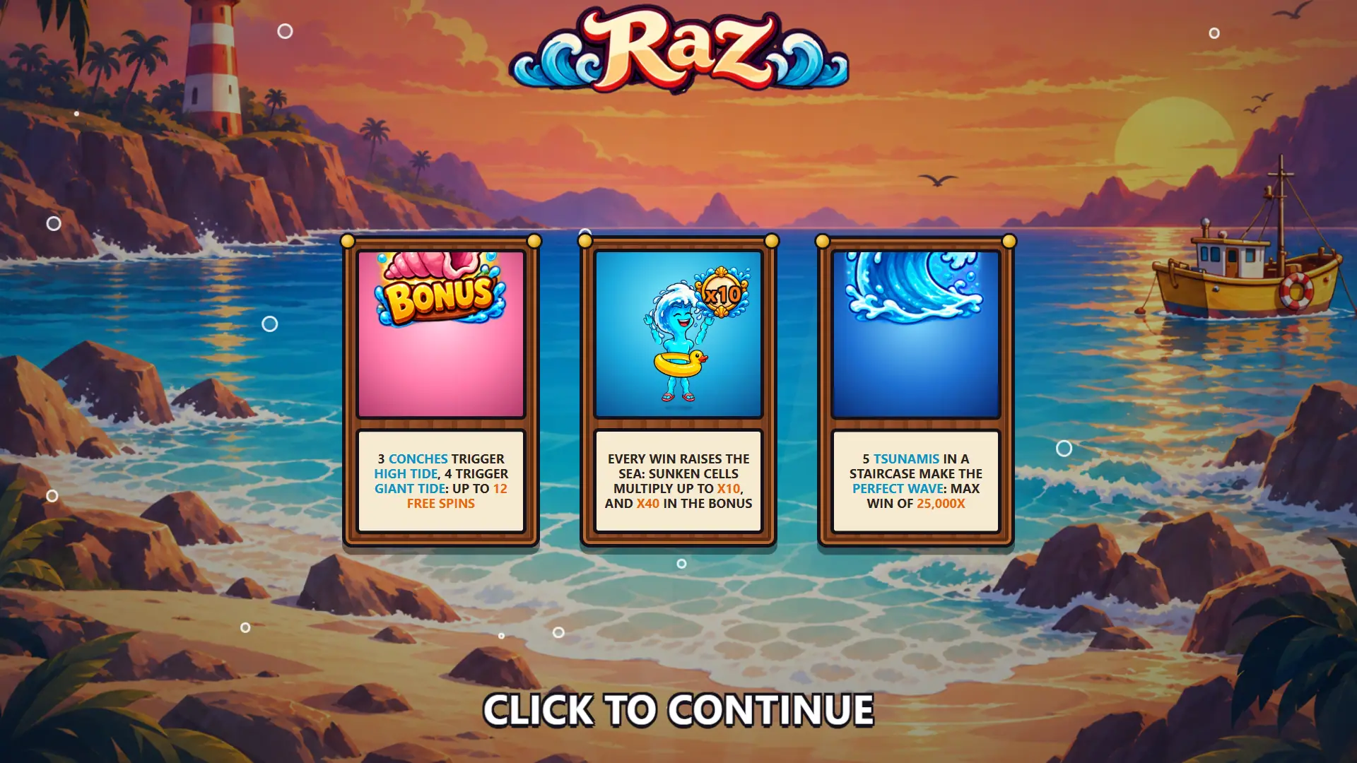 Raz slot intro screen