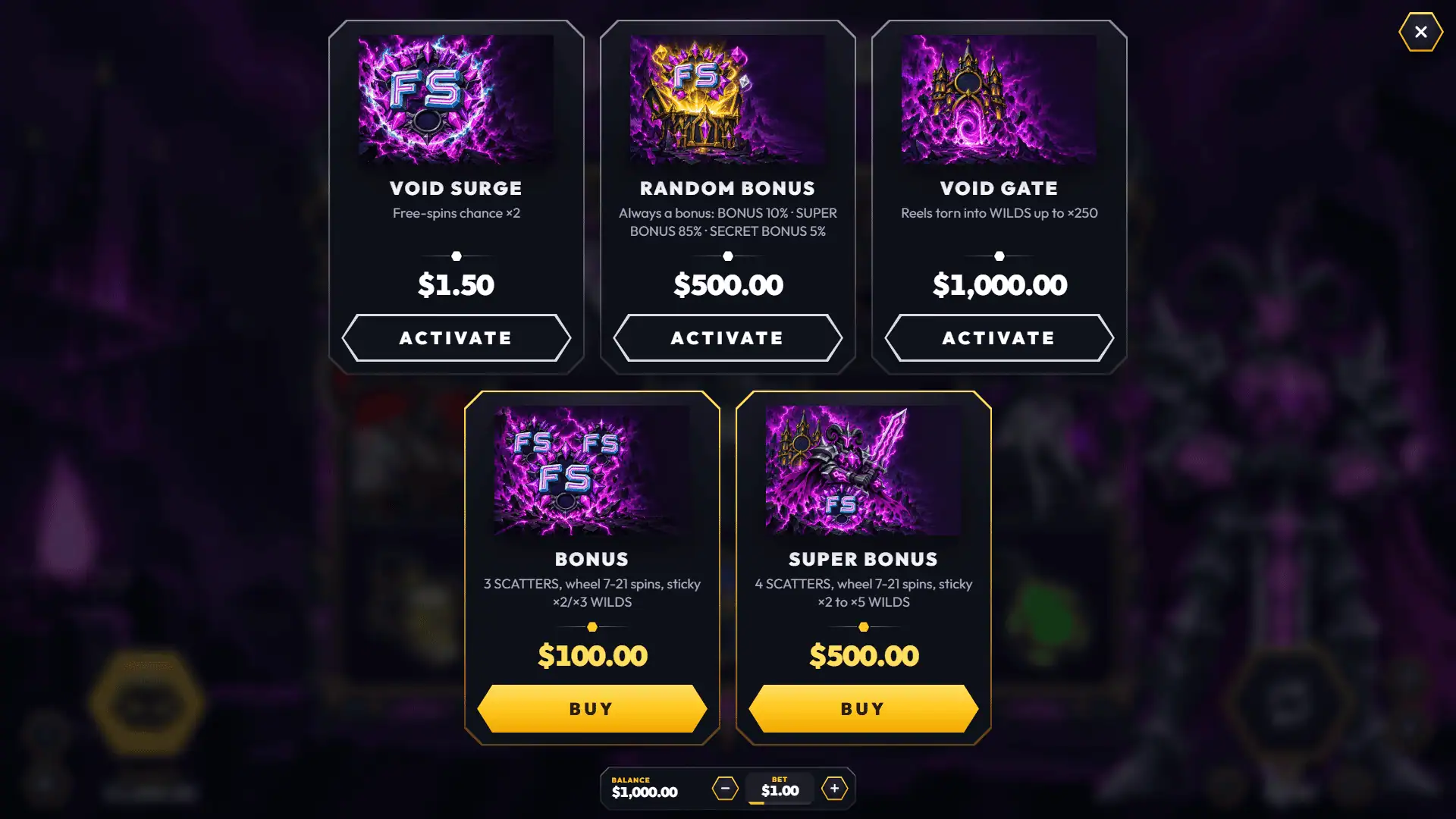 Void Knight bonus buy menu