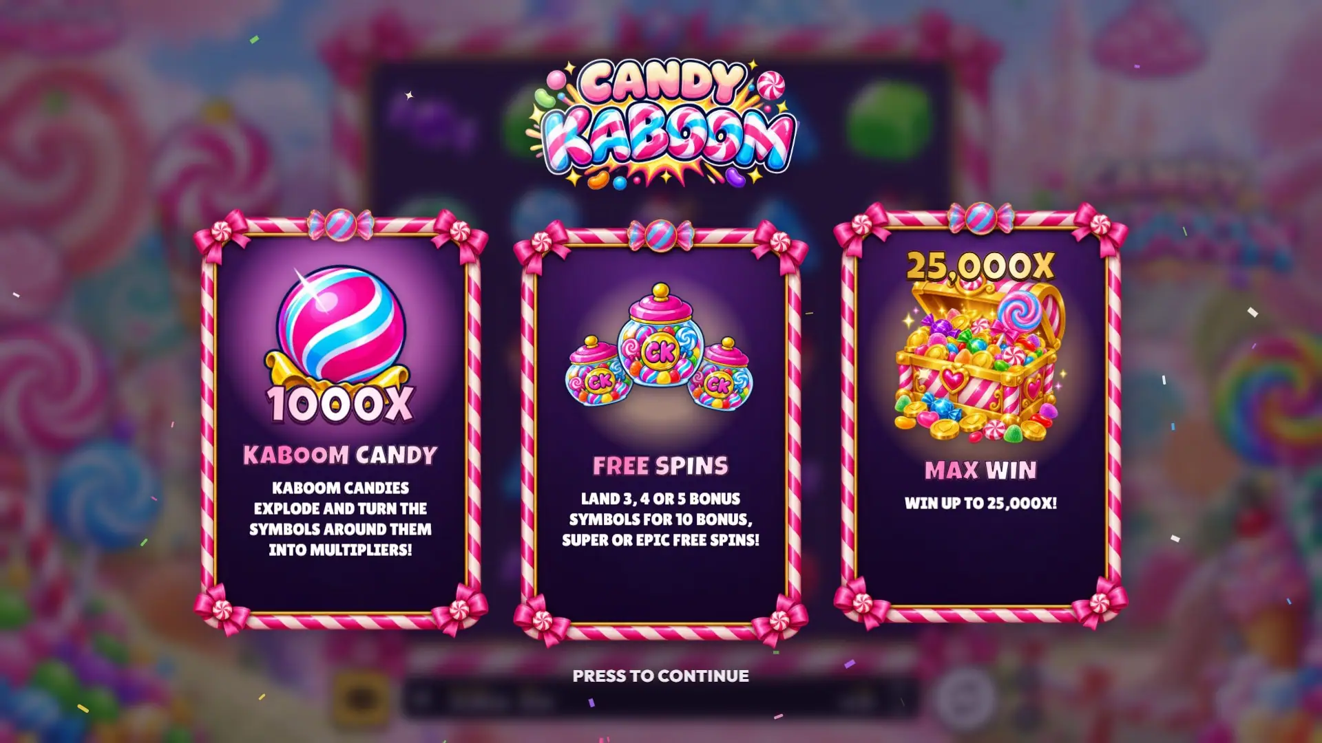 Candy Kaboom slot intro screen