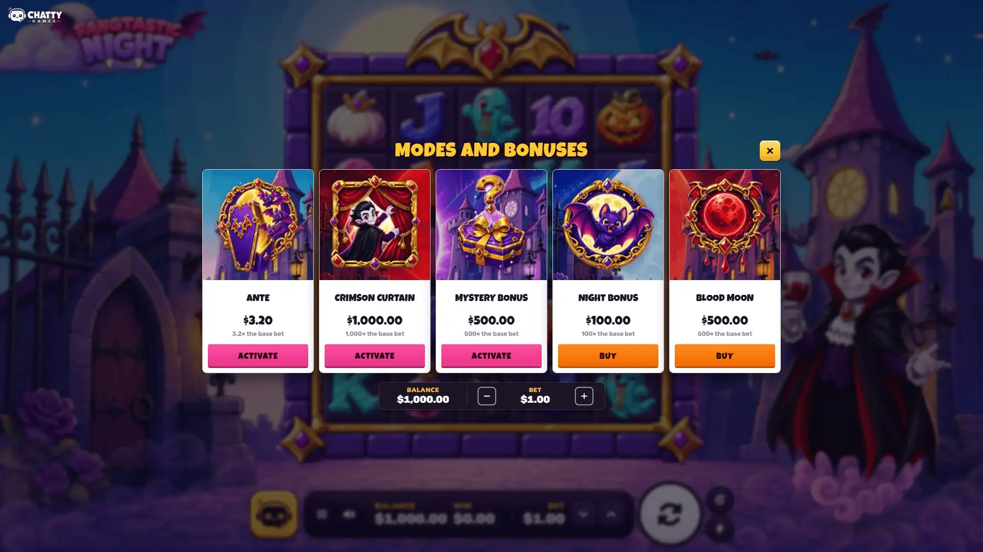 Fangtastic Night bonus buy menu