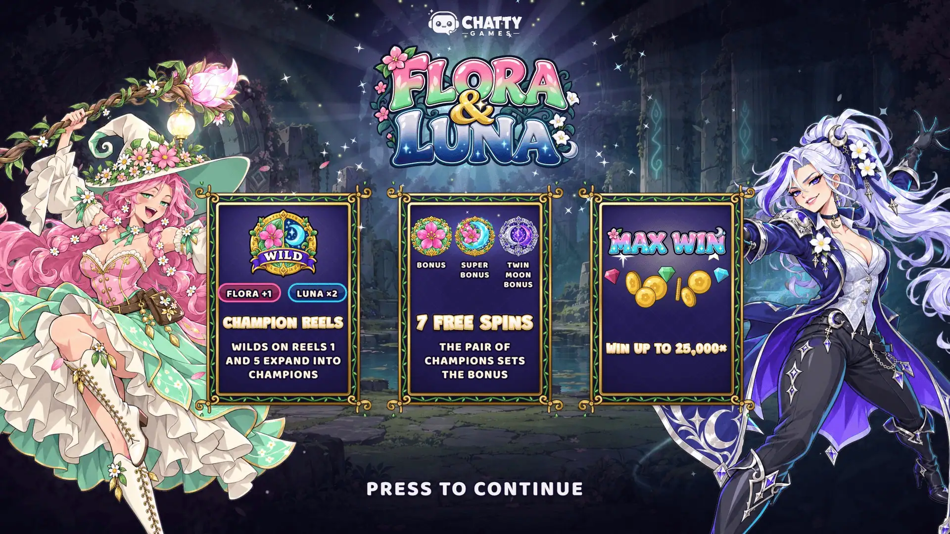 Flora and Luna slot intro screen