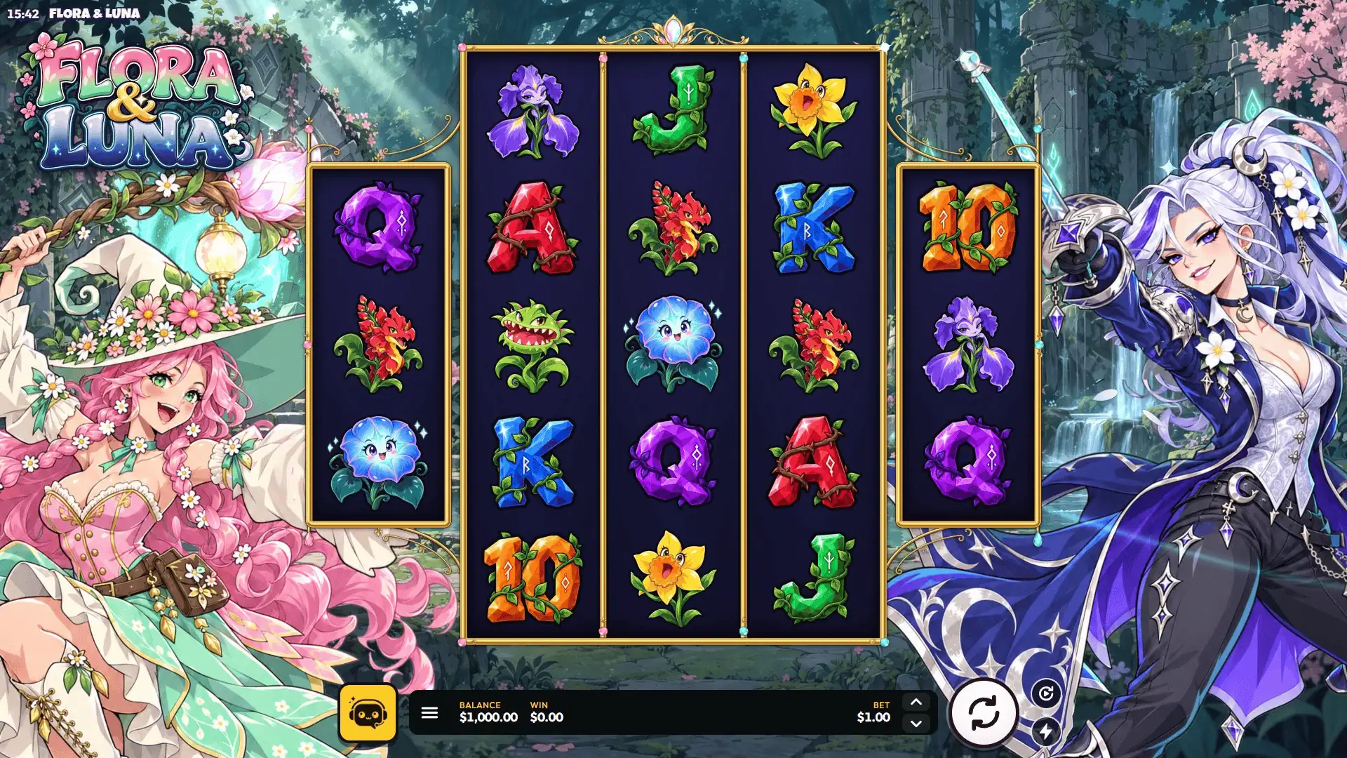 Flora and Luna slot gameplay reels