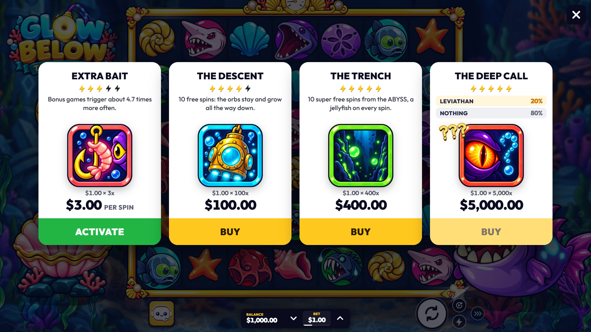 Glow Below bonus buy menu