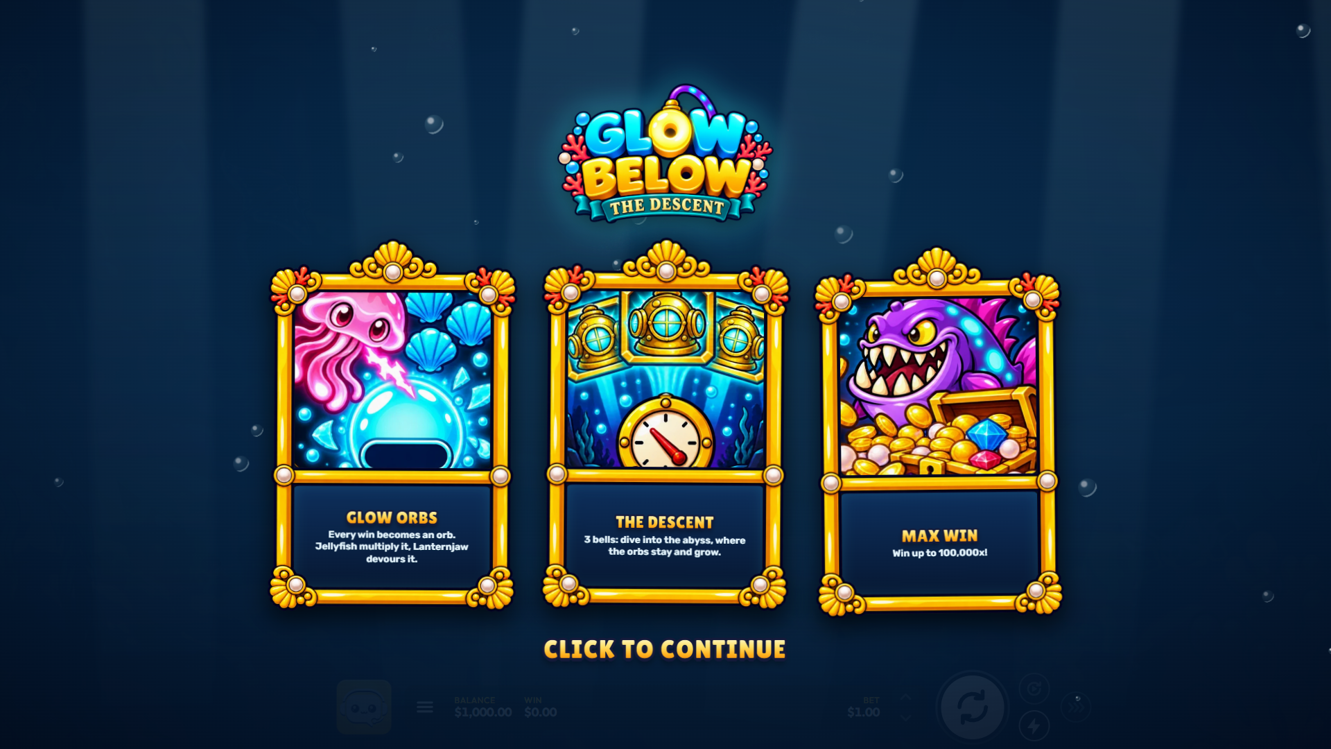 Glow Below slot intro screen