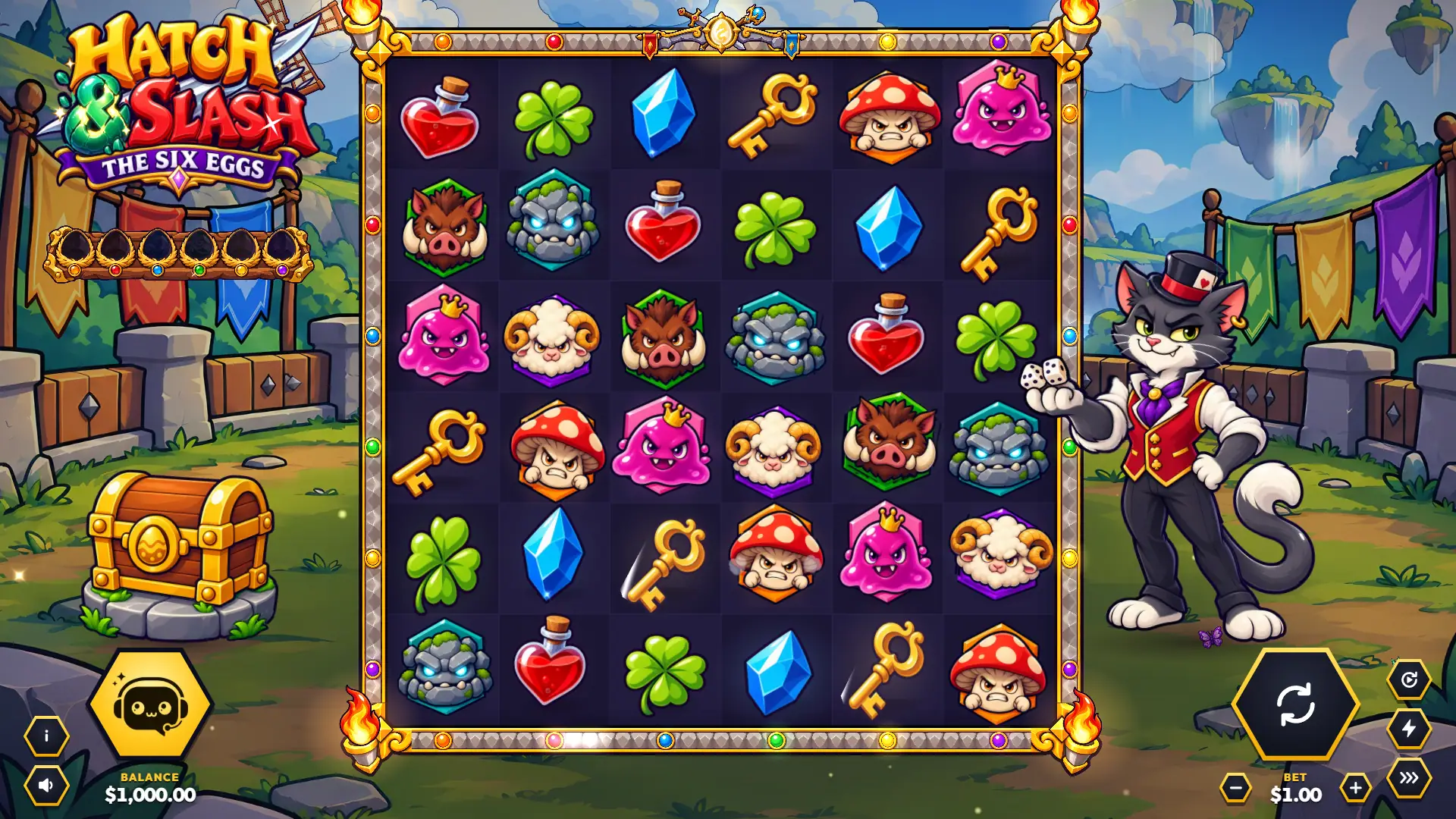 Hatch & Slash slot gameplay reels