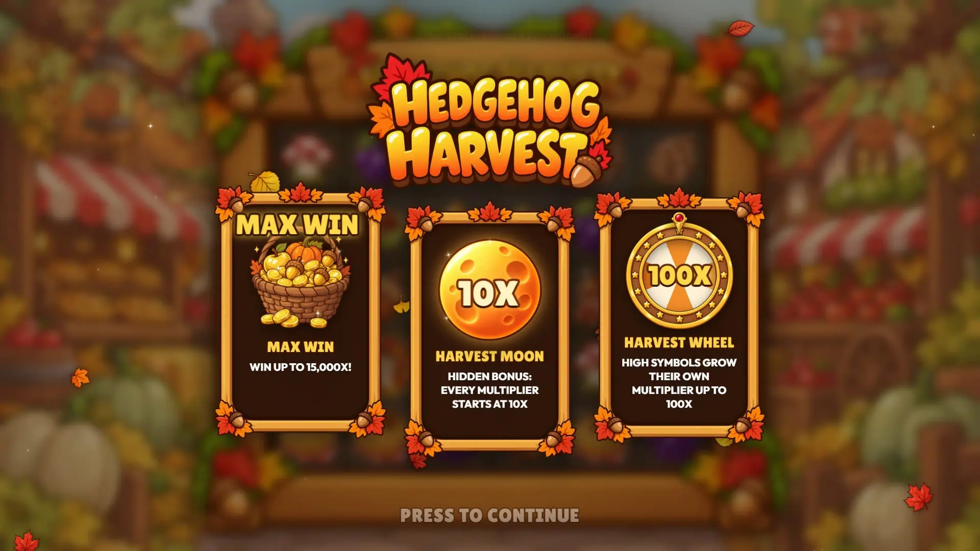 Hedgehog Harvest slot intro screen