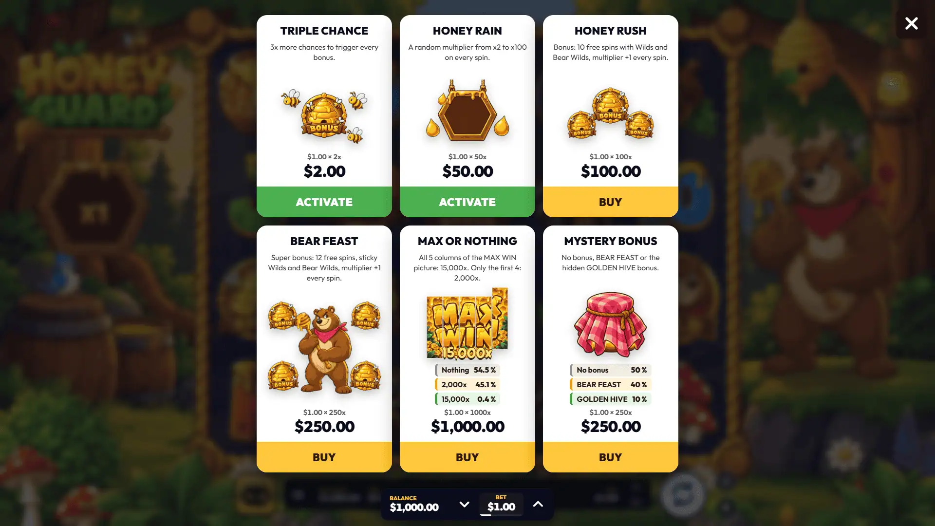 Honey Guard bonus buy menu
