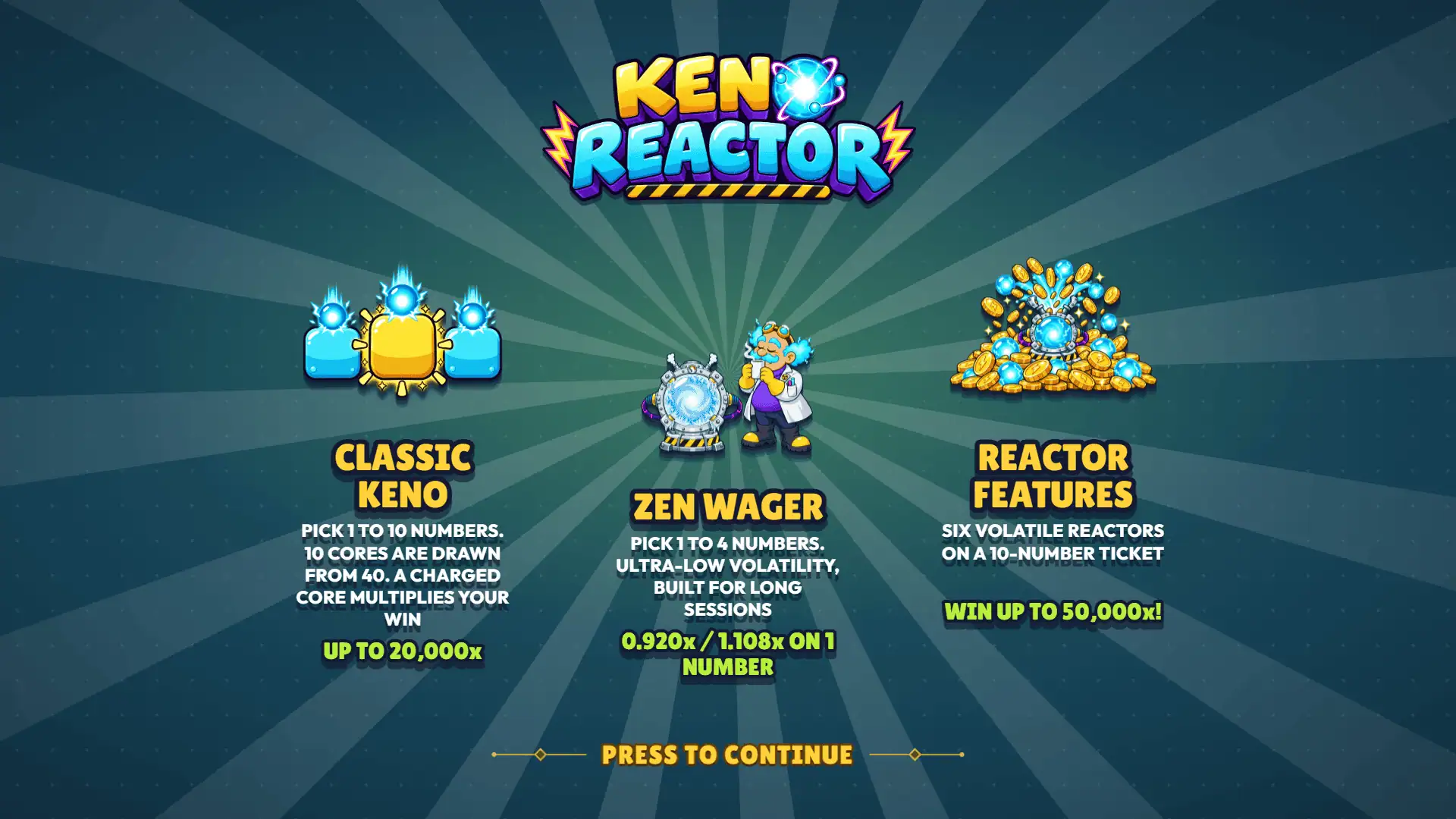 Keno Reactor slot intro screen