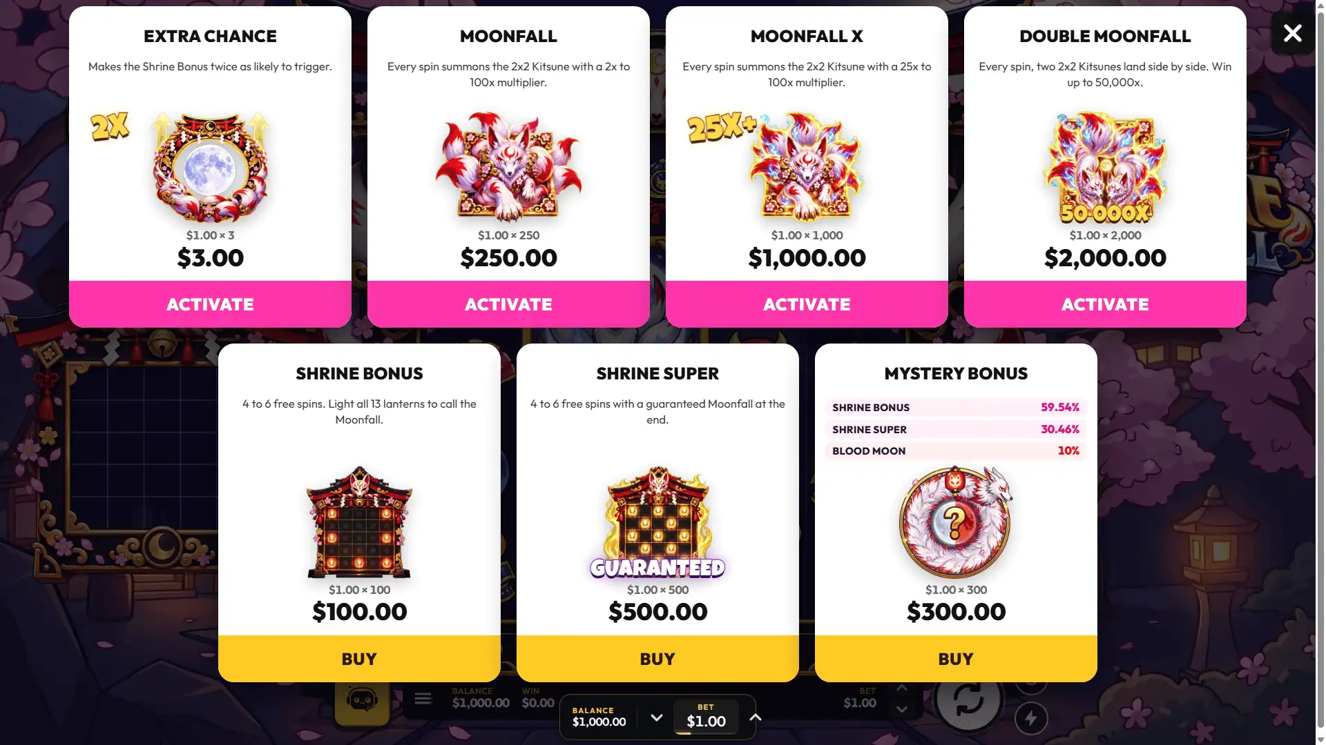 Kitsune Moonfall bonus buy menu