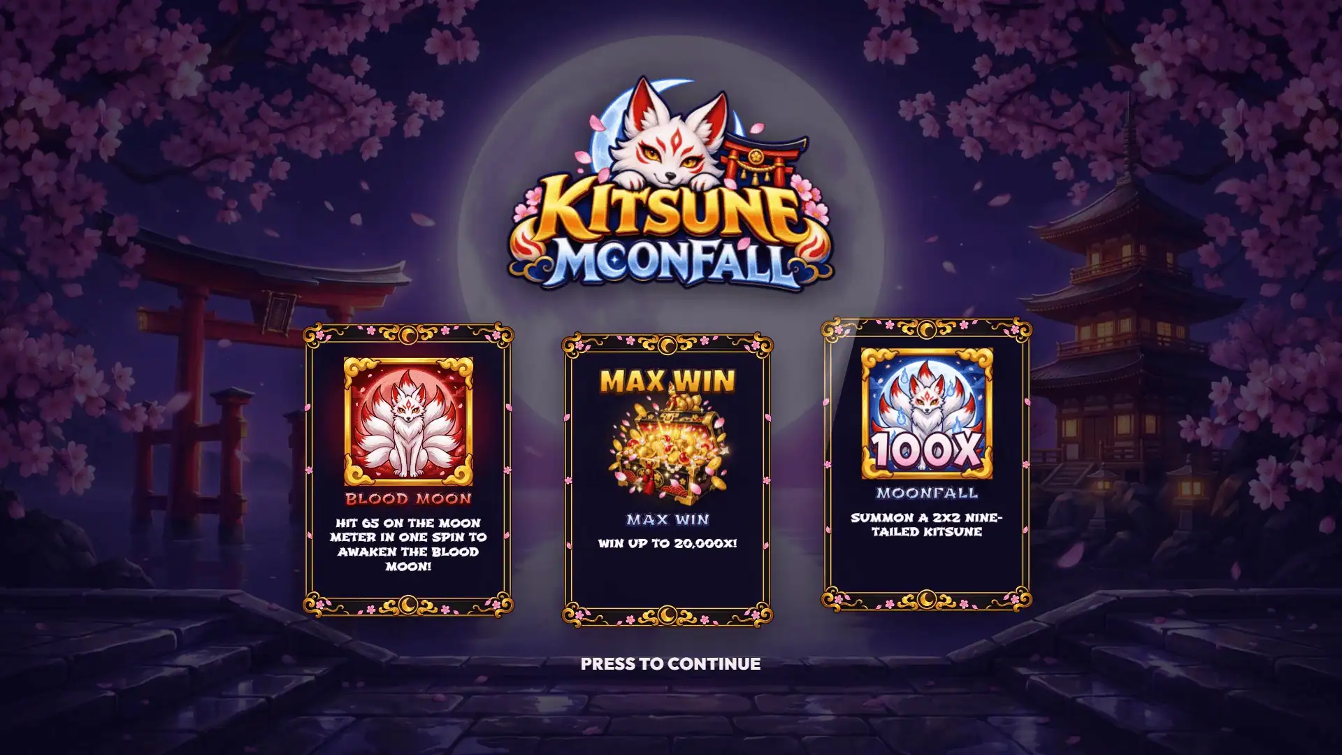 Kitsune Moonfall slot intro screen