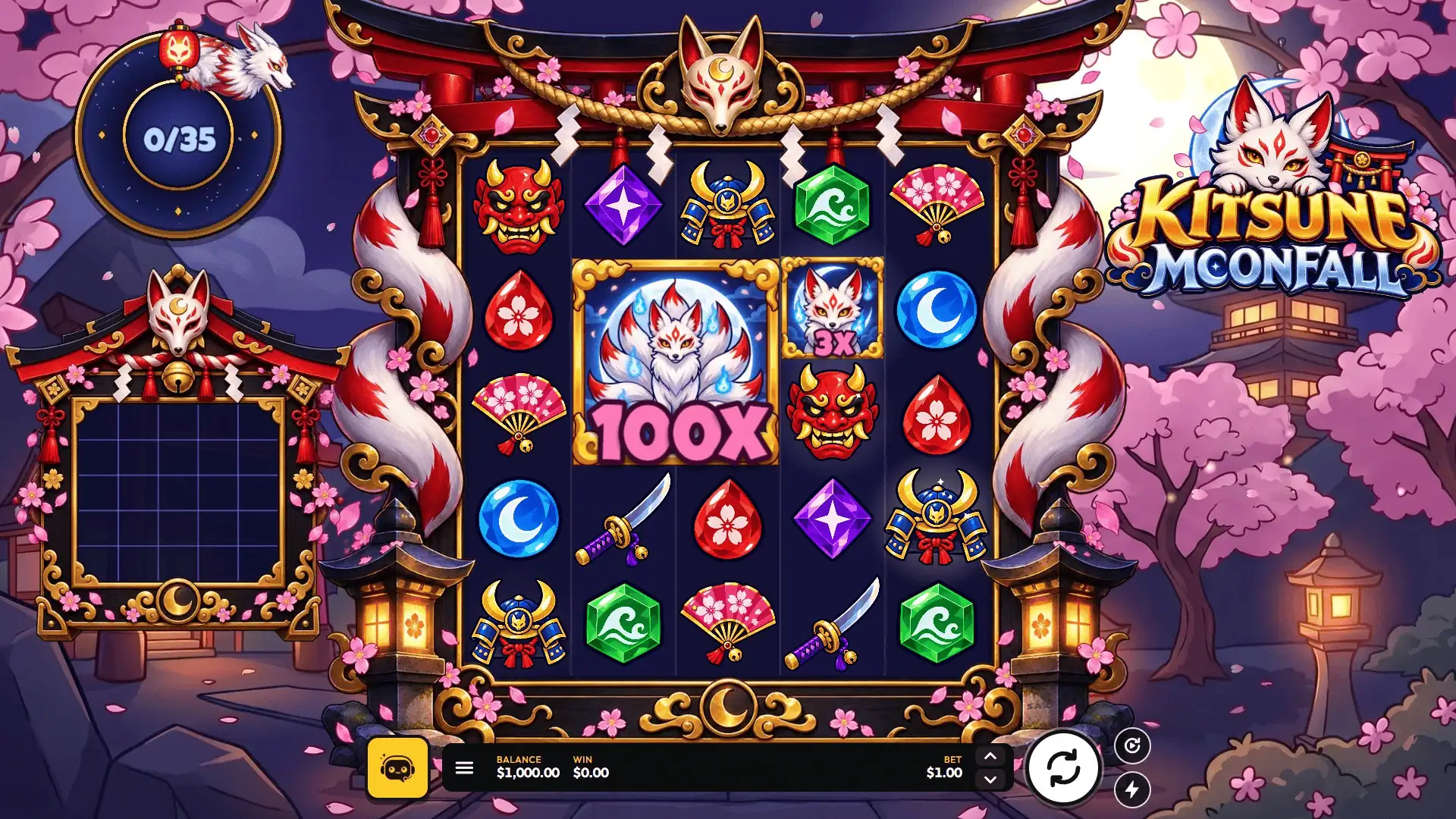 Kitsune Moonfall slot gameplay reels