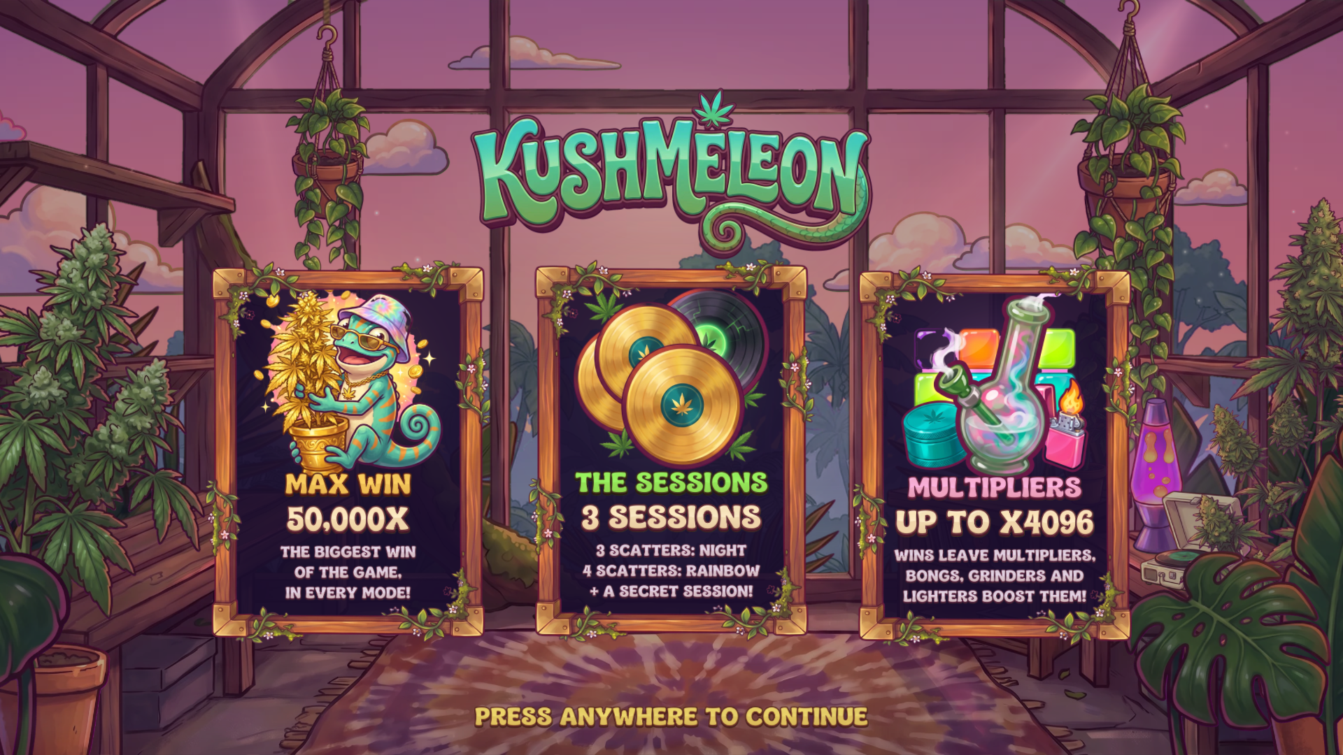 Kushmeleon slot intro screen