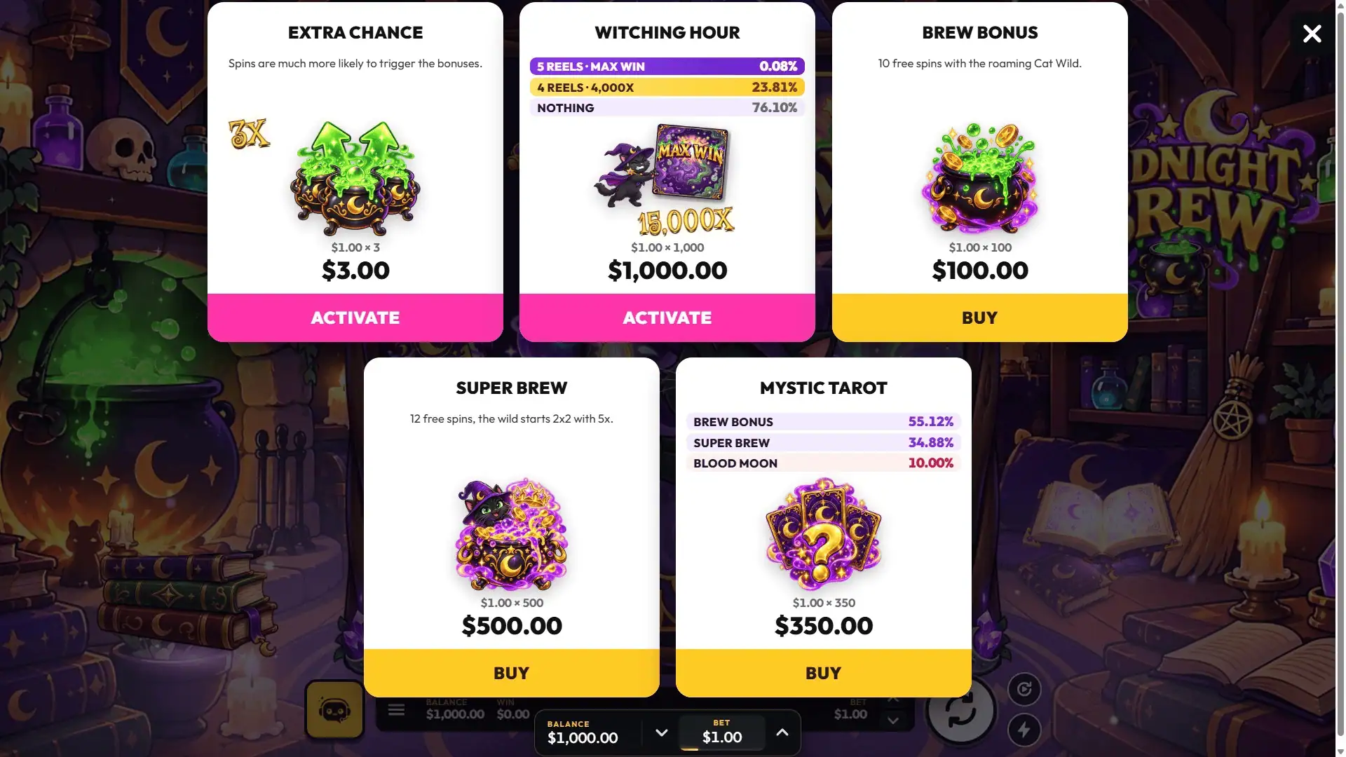 Midnight Brew bonus buy menu