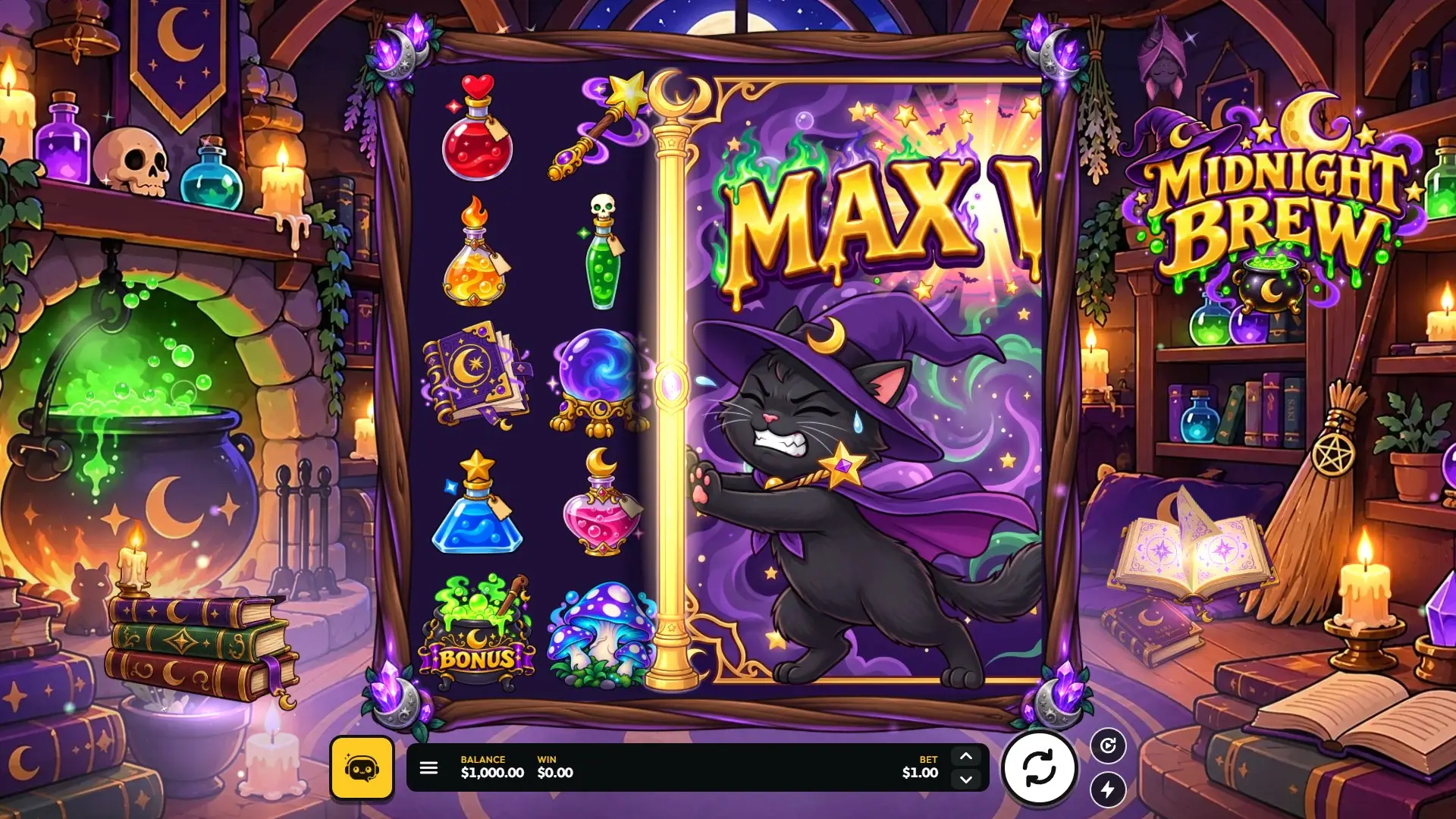 Midnight Brew slot gameplay reels