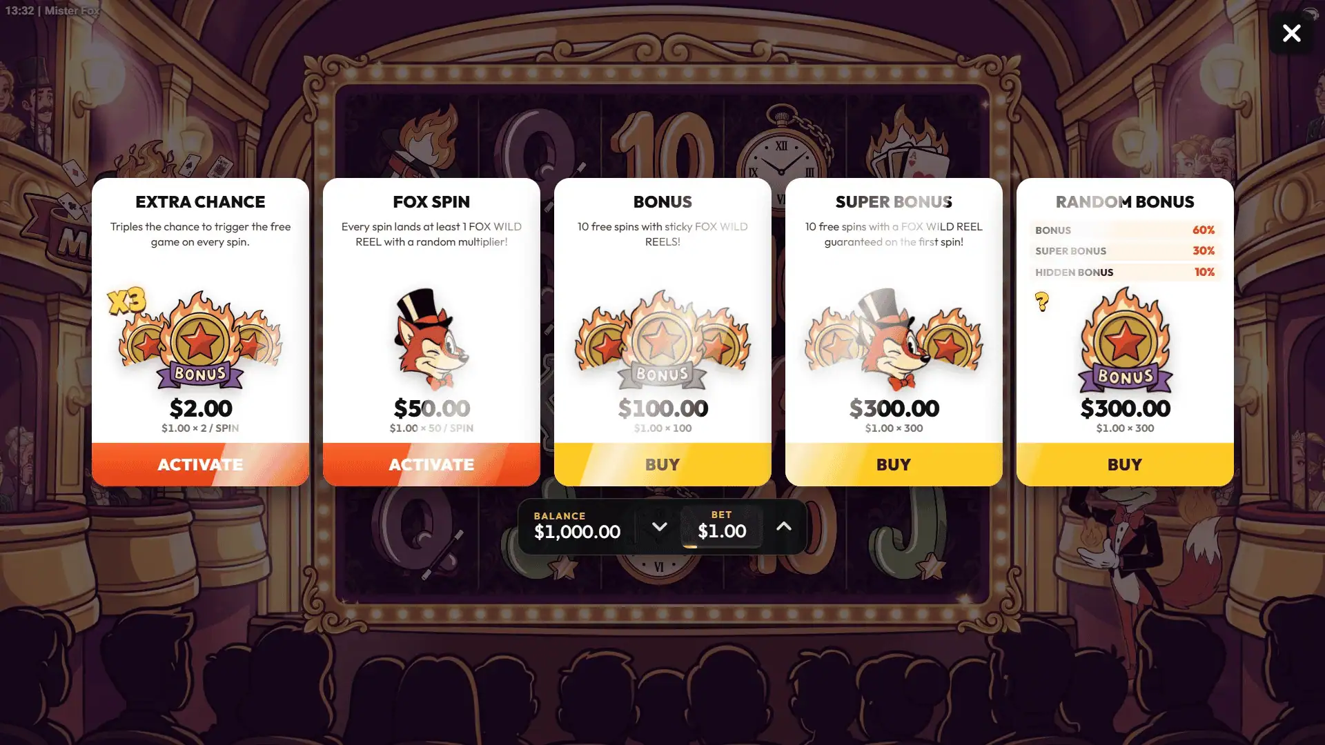 Mister Fox bonus buy menu
