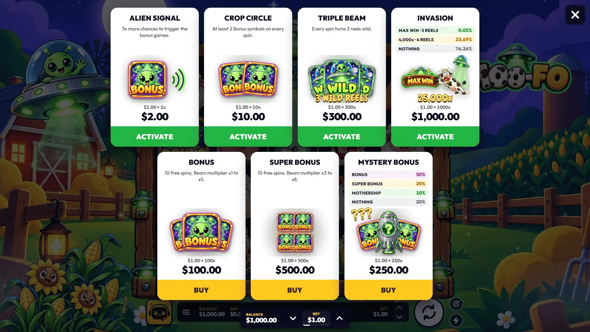 Moo-fo bonus buy menu
