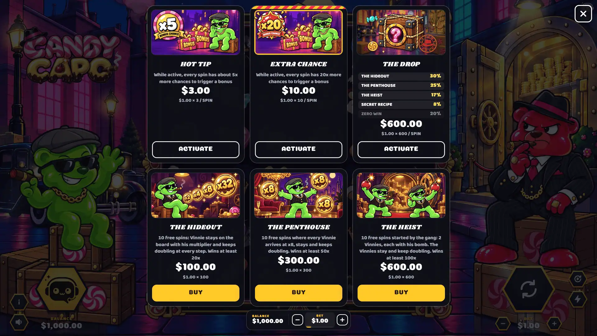 Candy Capo bonus buy menu