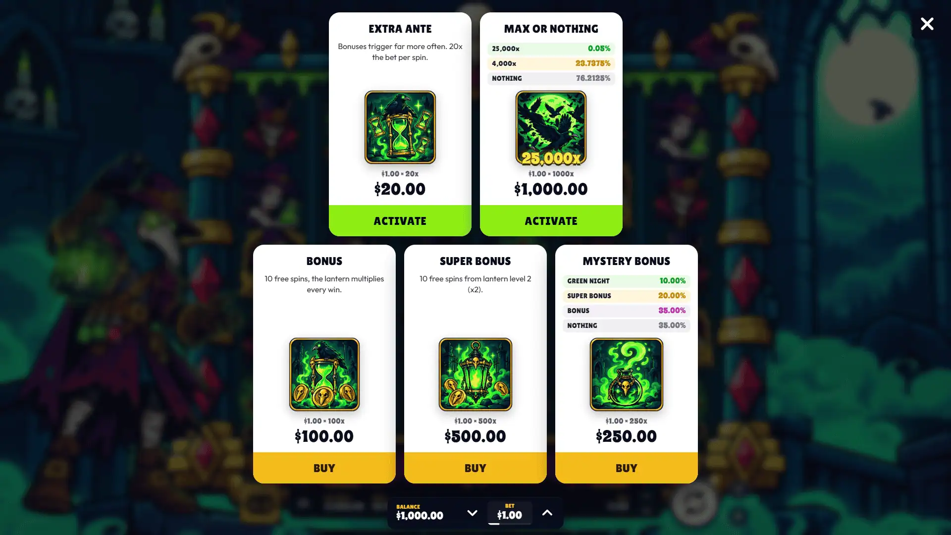 Doctor Nox bonus buy menu