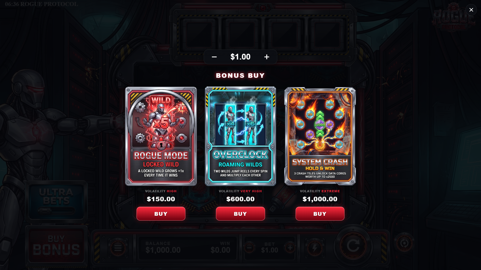 Rogue Protocol bonus buy menu