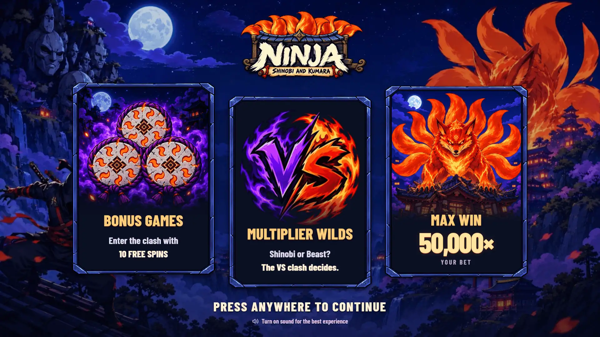 Ninja: Shinobi and Kumara slot intro screen
