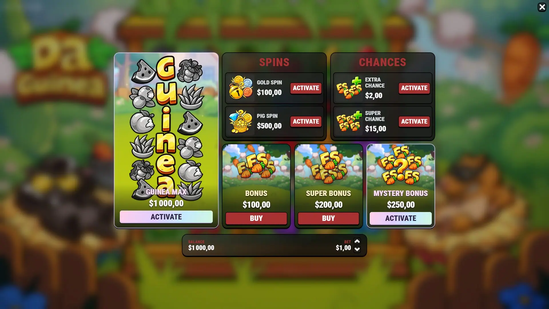 Da Guinea bonus buy menu