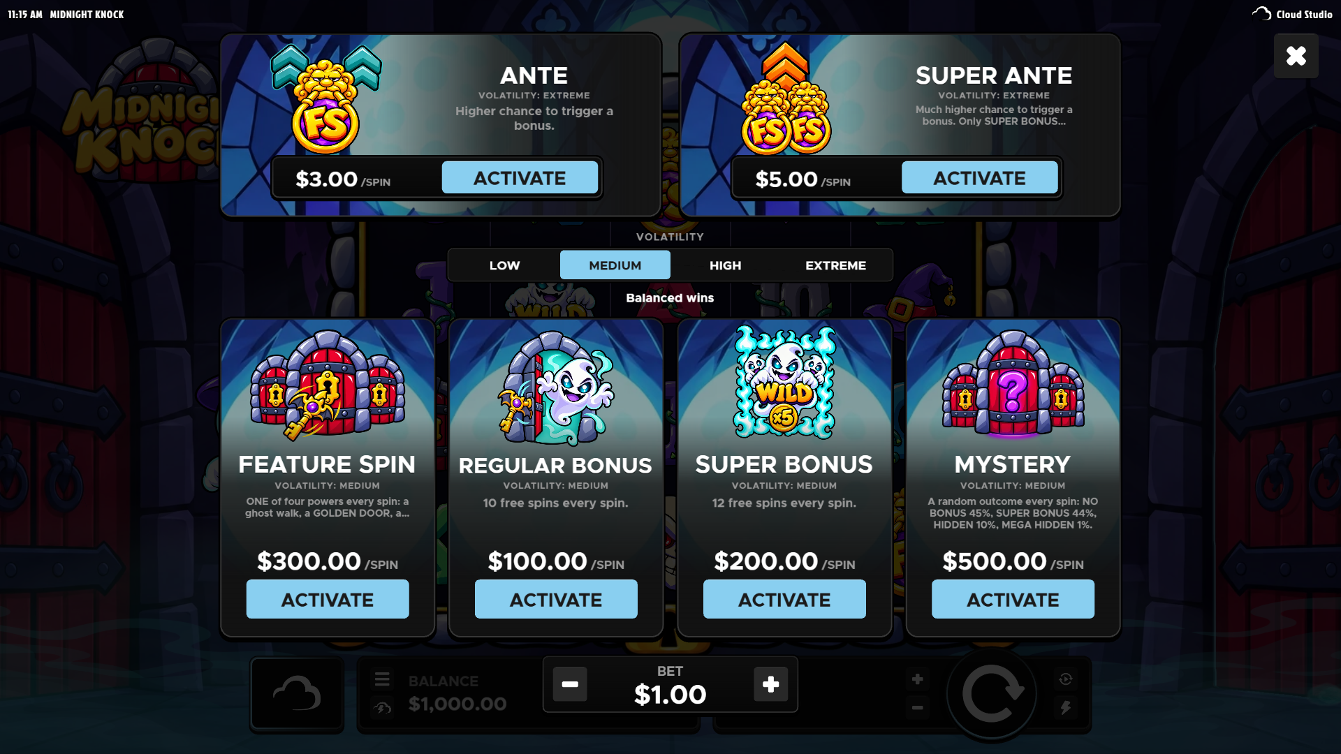 Midnight Knock bonus buy menu