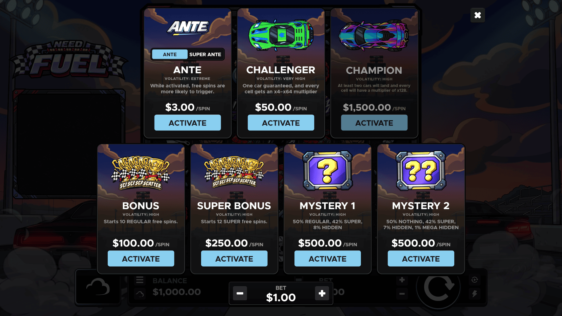 Need Fuel bonus buy menu