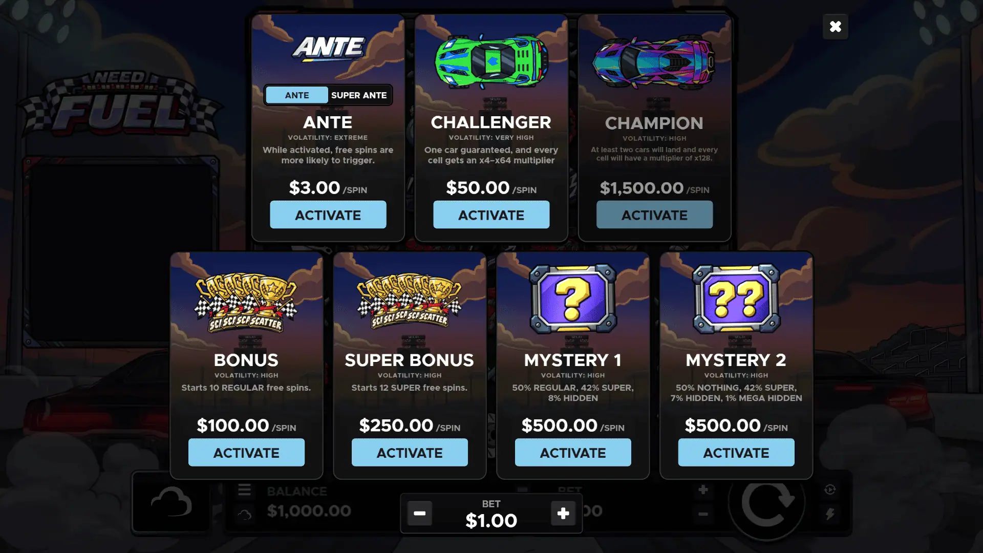 Need Fuel bonus buy menu