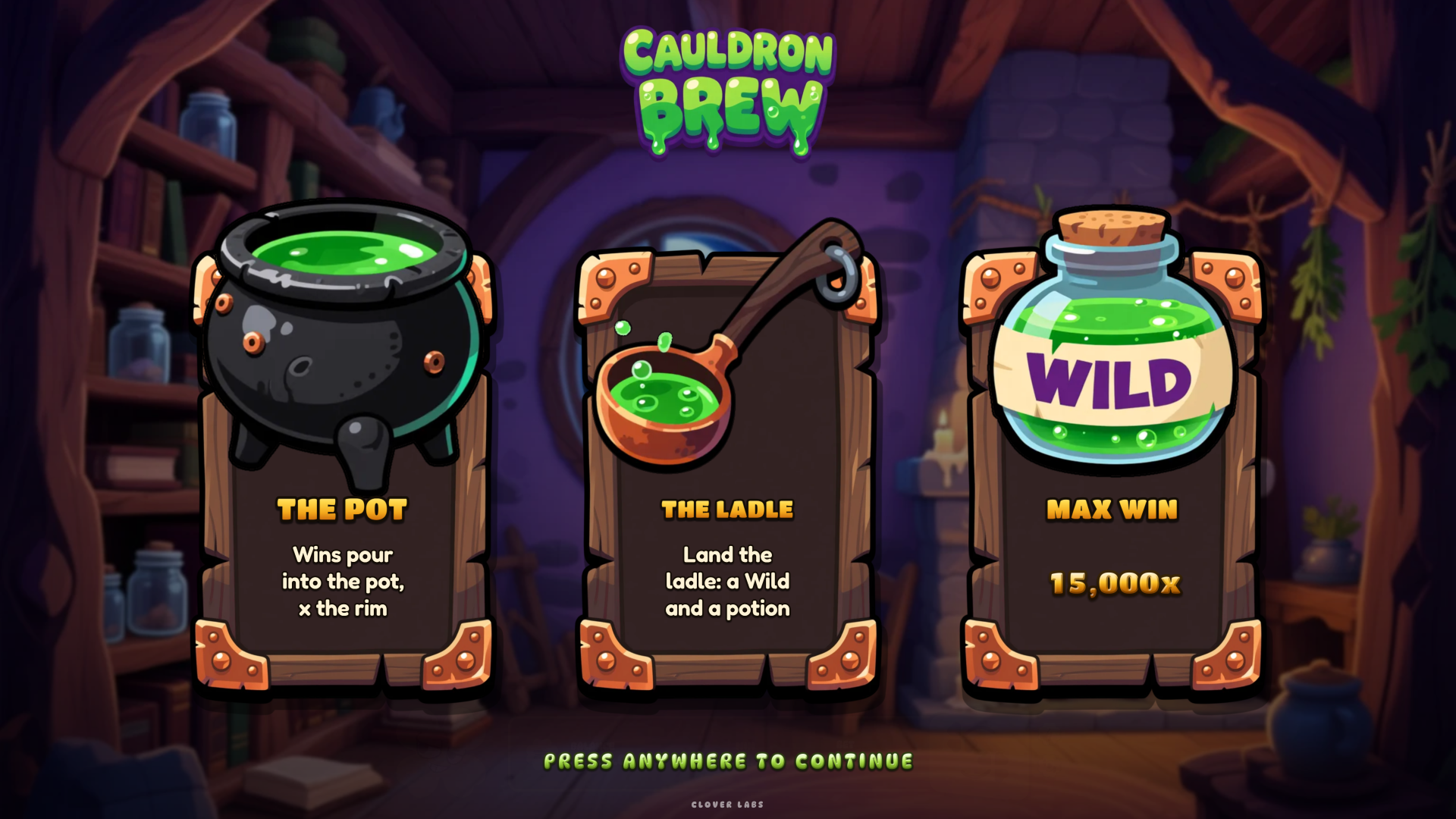 Cauldron Brew slot intro screen