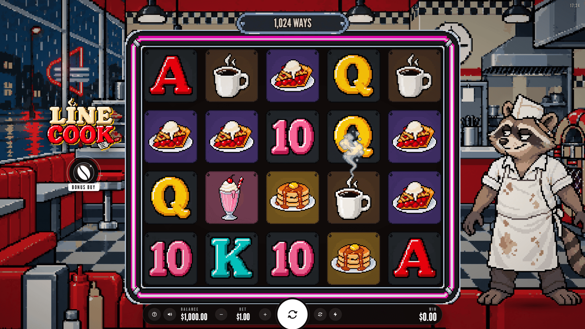 Line Cook slot gameplay reels