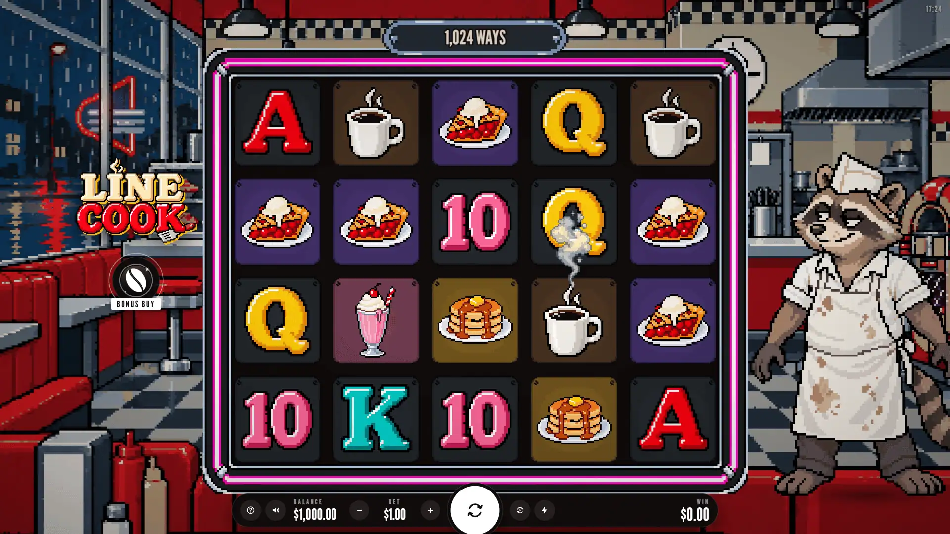 Line Cook slot gameplay reels