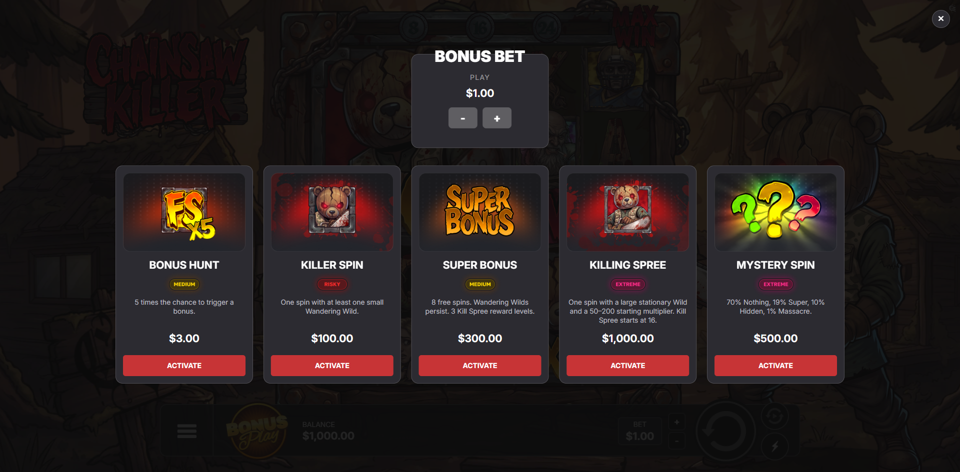 Chainsaw Killer bonus buy menu