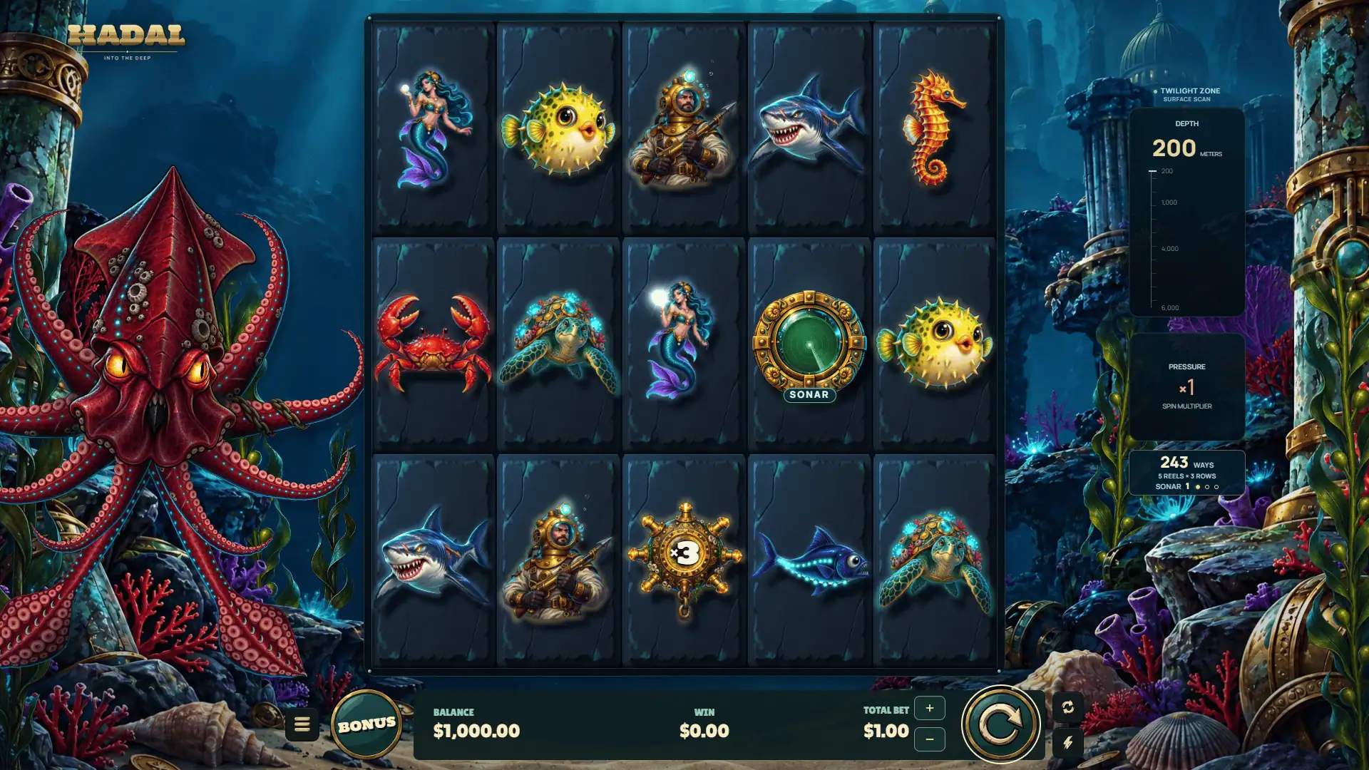 Hadal slot gameplay reels