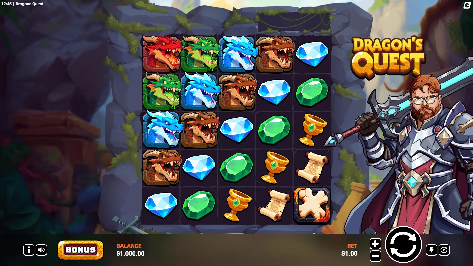 Dragon's Quest slot gameplay reels