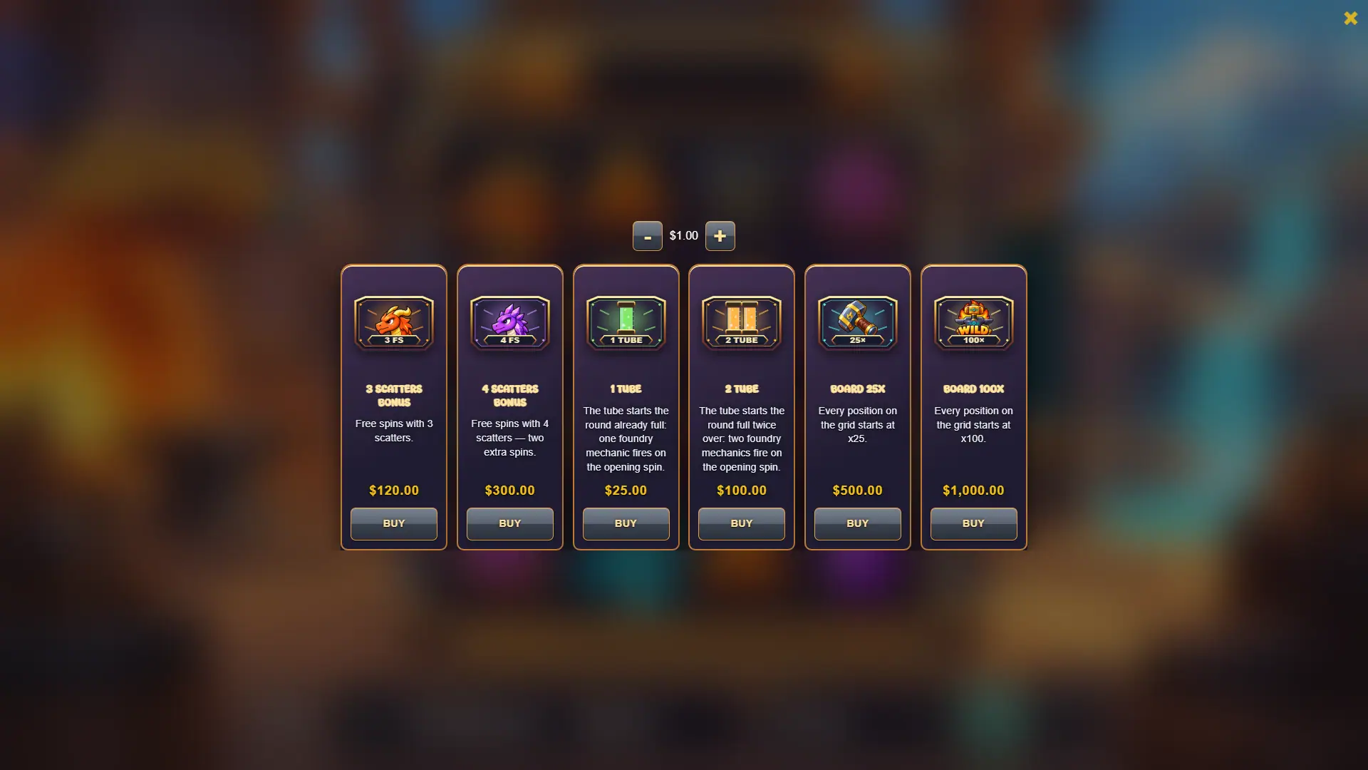 Dragon Smiths bonus buy menu
